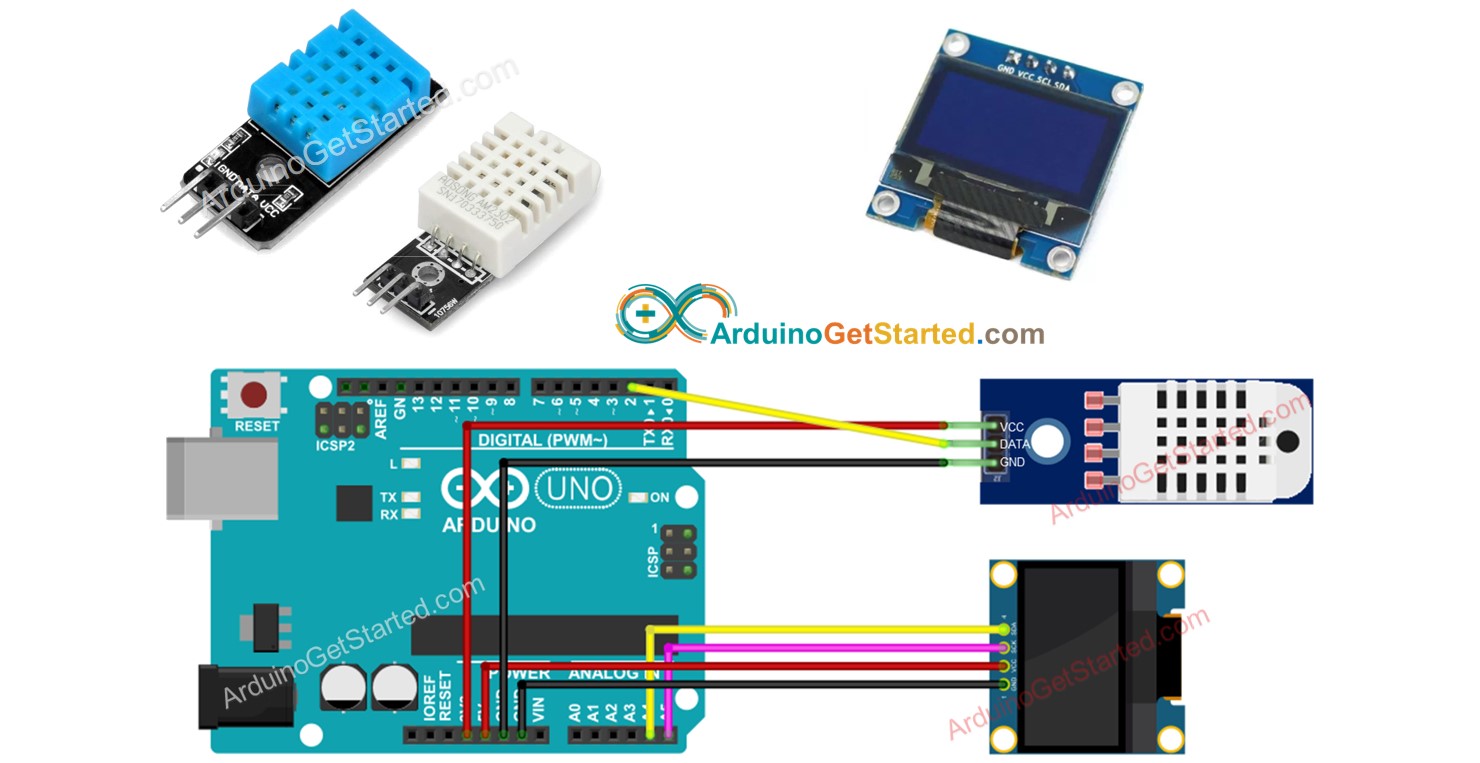 Arduino cảm biến nhiệt độ và độ ẩm dht11/dht22 với màn hình oLED