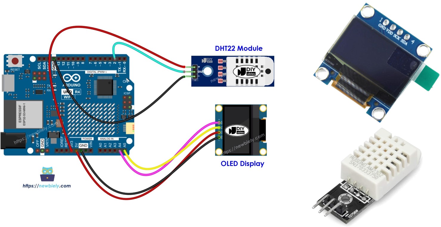 Arduino UNO R4 dht22 temperature humidity sensor module oLED màn hình