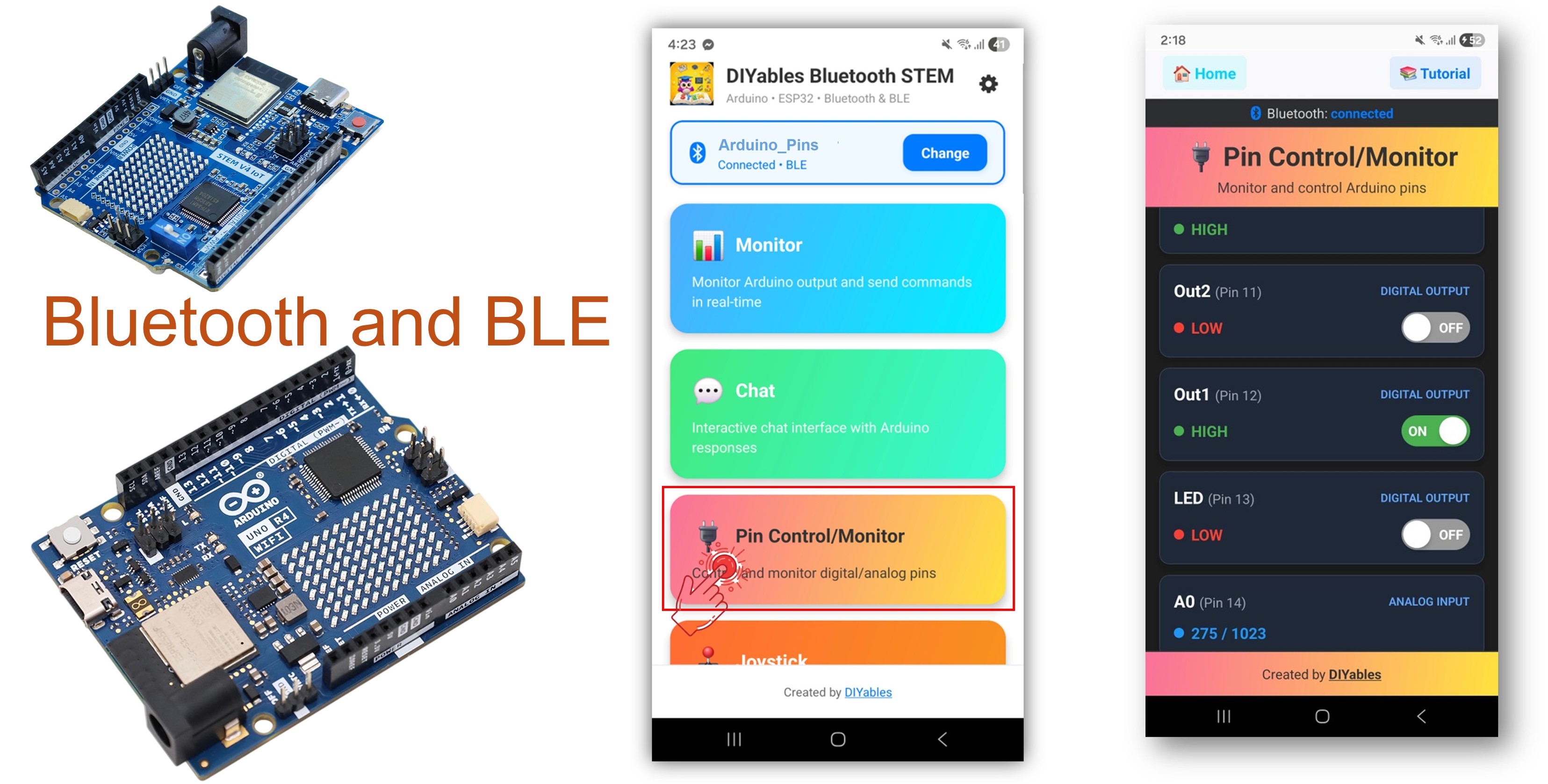 Arduino UNO R4 WiFi Bluetooth digital pins example - hướng dẫn Điều khiển gpio qua ble