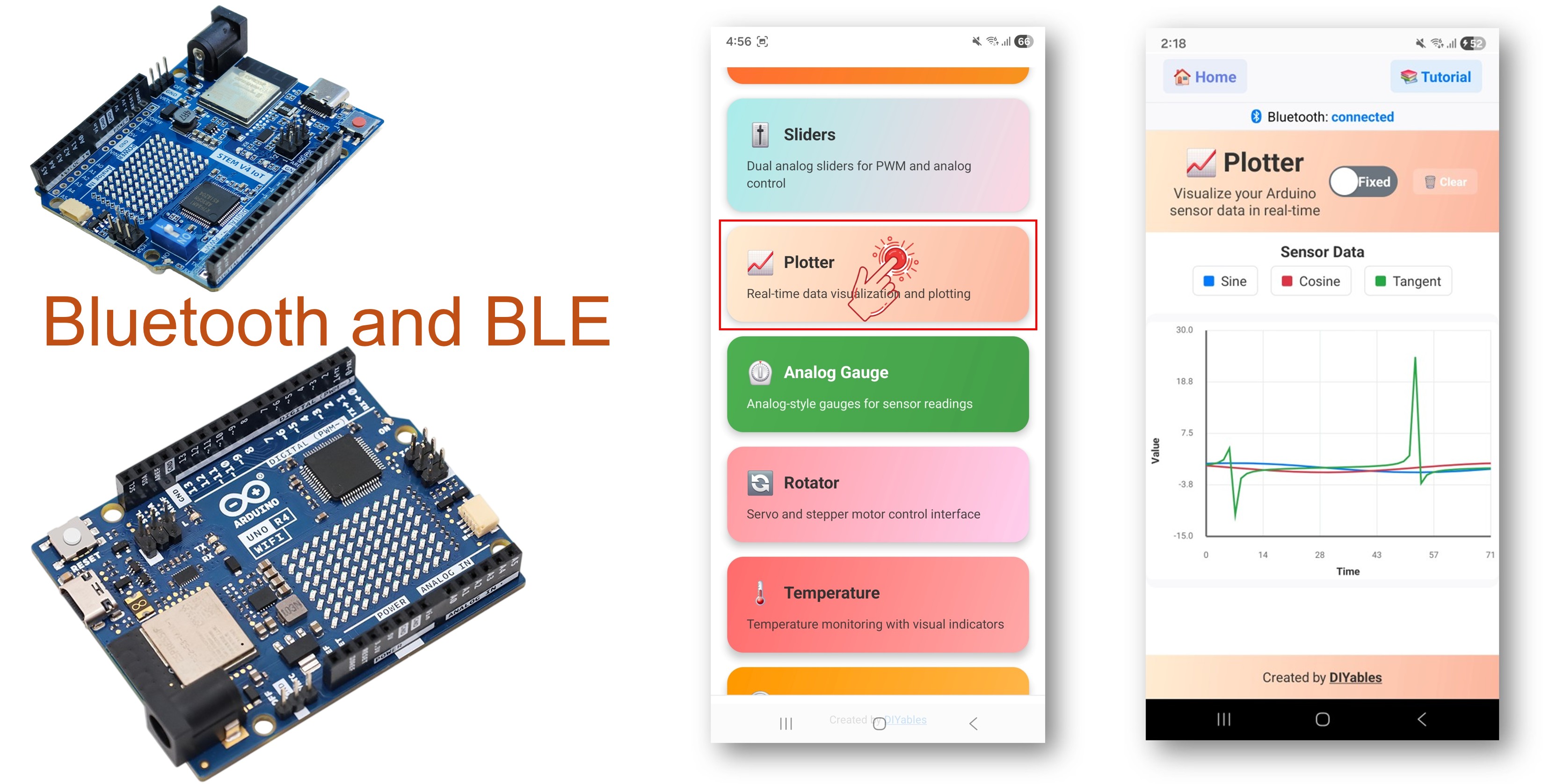Arduino UNO R4 WiFi Bluetooth plotter example - hướng dẫn trực quan dữ liệu thời gian thực qua ble