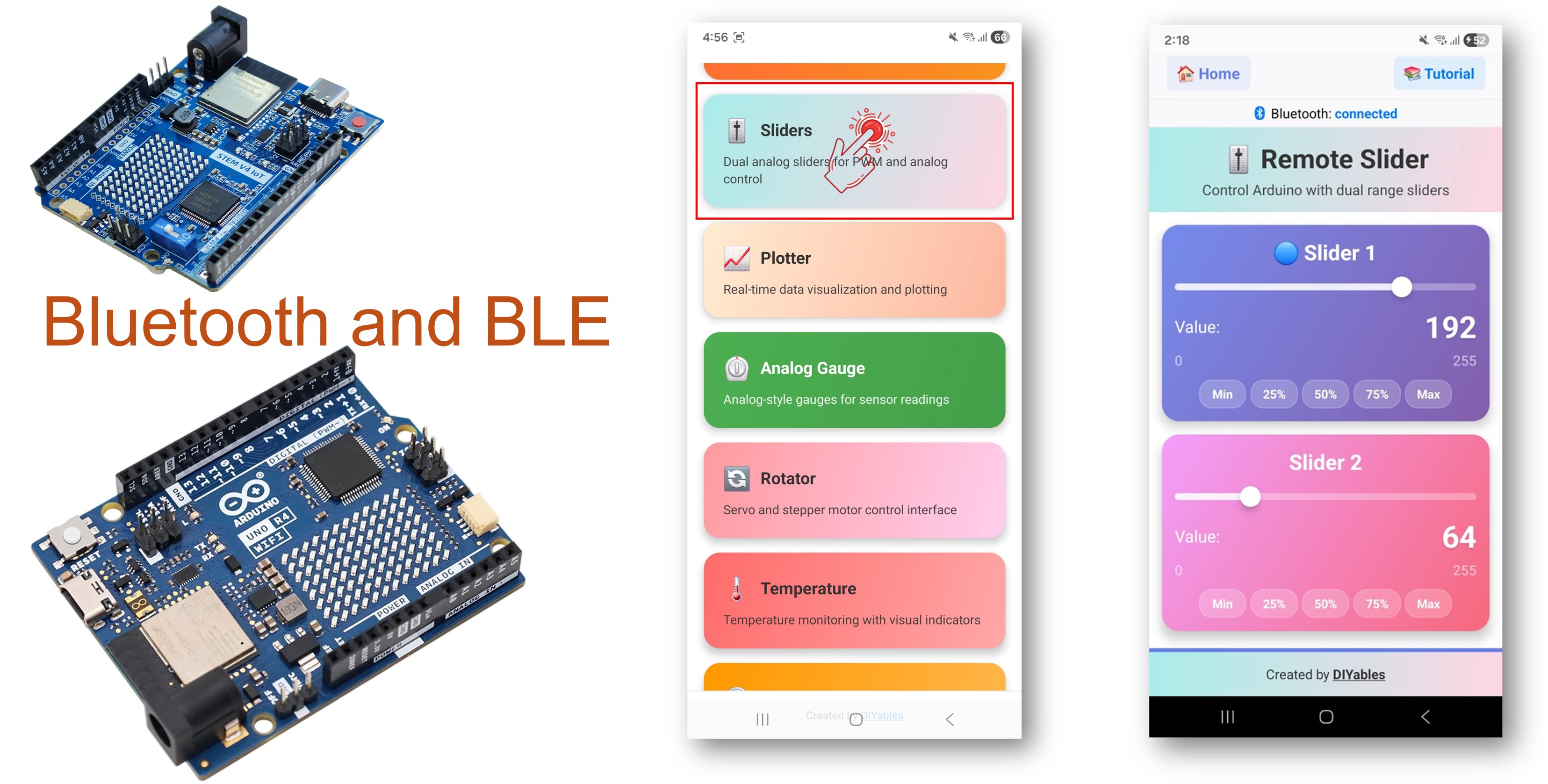 Arduino UNO R4 WiFi Bluetooth slider example - hướng dẫn Điều khiển dual slider qua ble