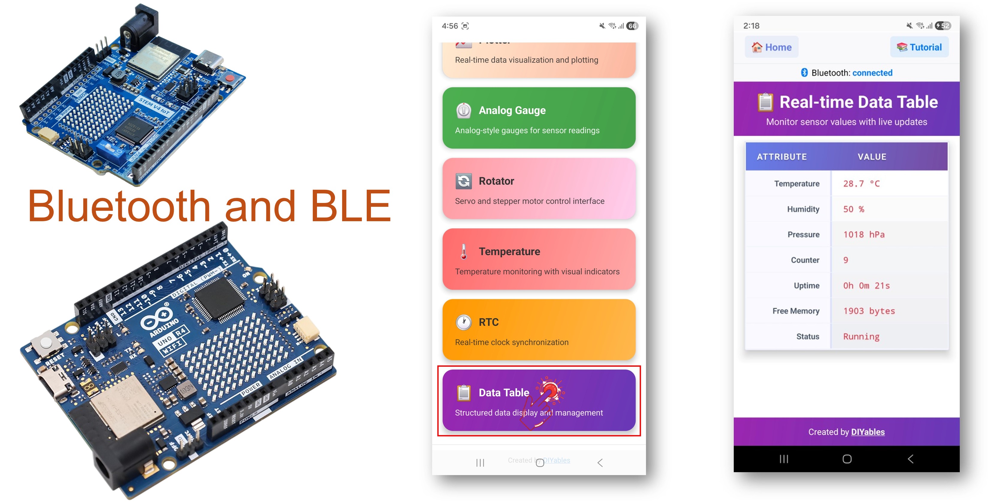 Arduino UNO R4 WiFi Bluetooth table example - hiển thị dữ liệu có cấu trúc qua ble tutorial