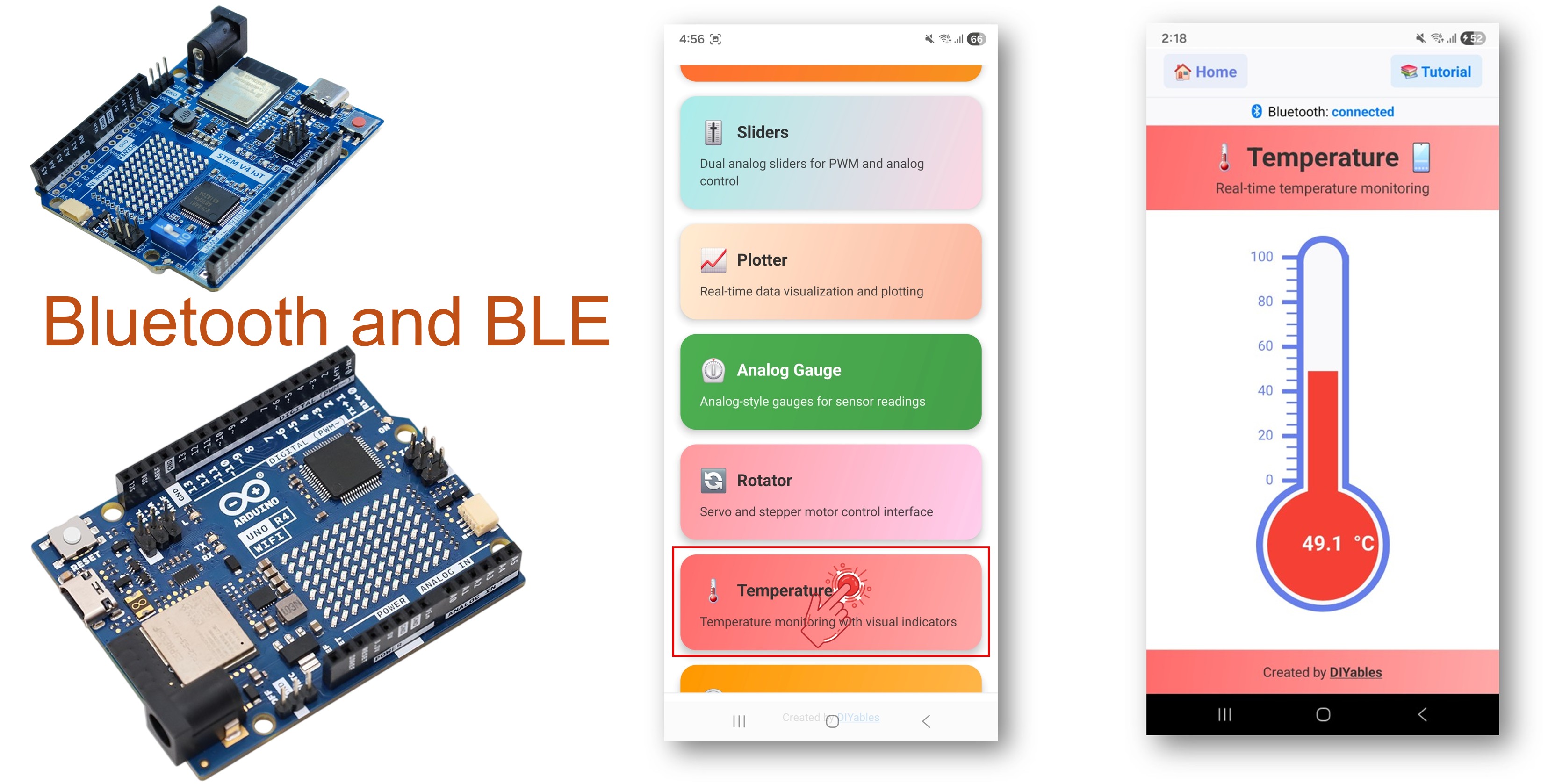Arduino UNO R4 WiFi Bluetooth temperature gauge example - hiển thị nhiệt Độ qua ble tutorial