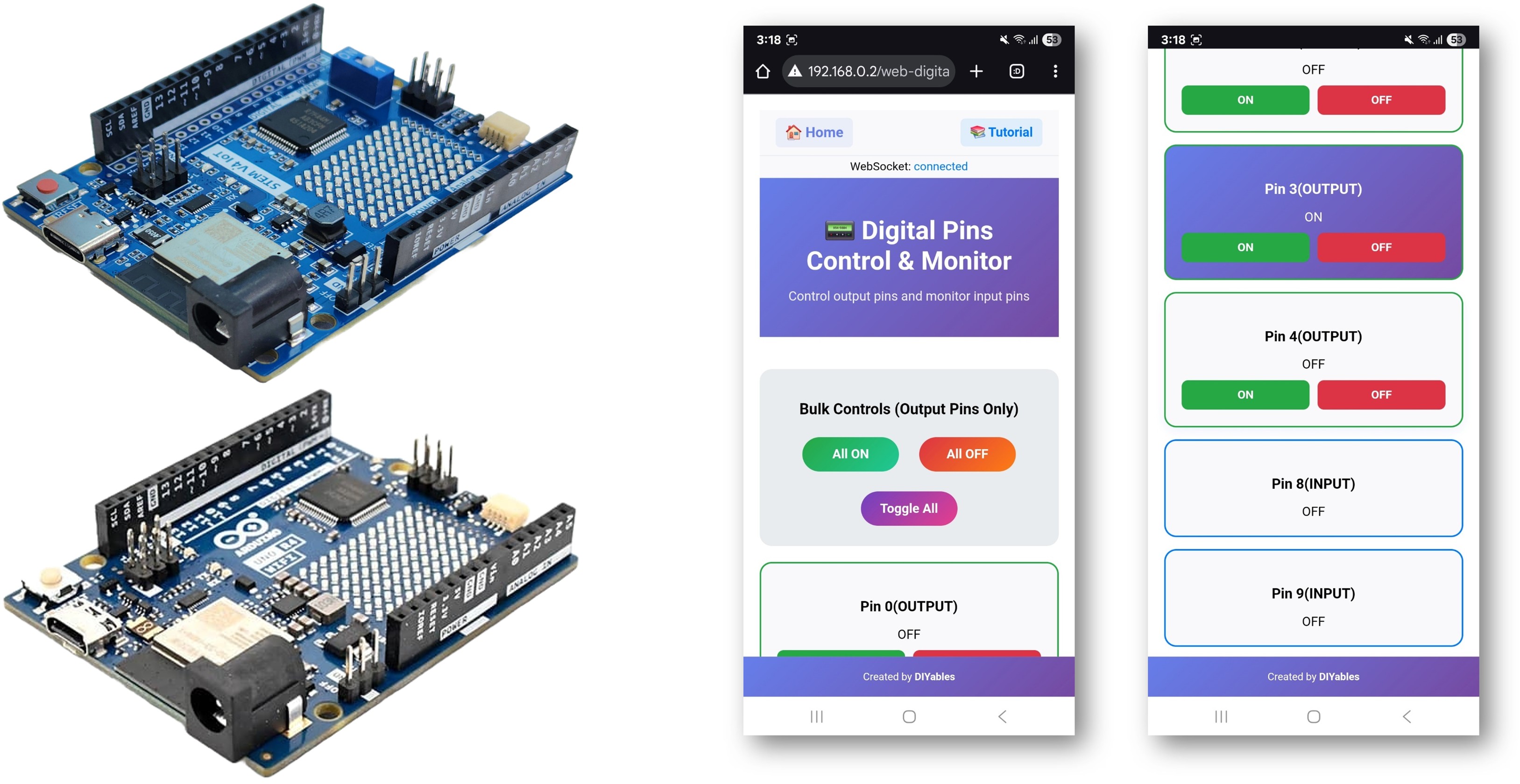 Arduino webdigitalpins example - hướng dẫn giao diện Điều khiển digital pin