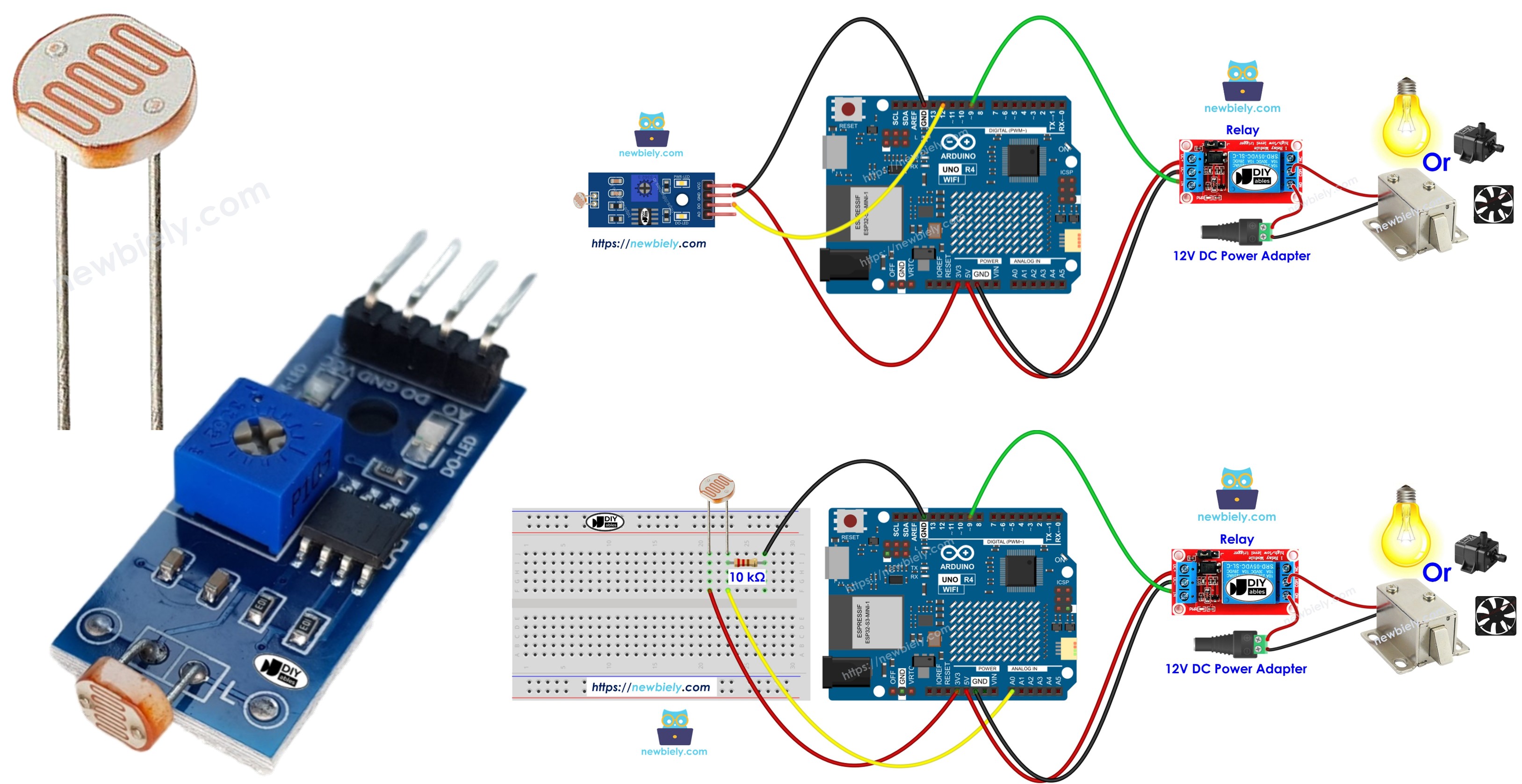 Arduino UNO R4 cảm biến ánh sáng điều khiển rơ le