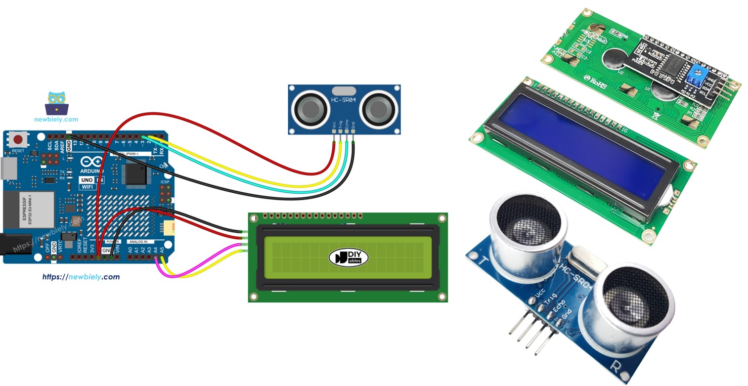 Arduino UNO R4 cảm biến siêu âm lcd i2c