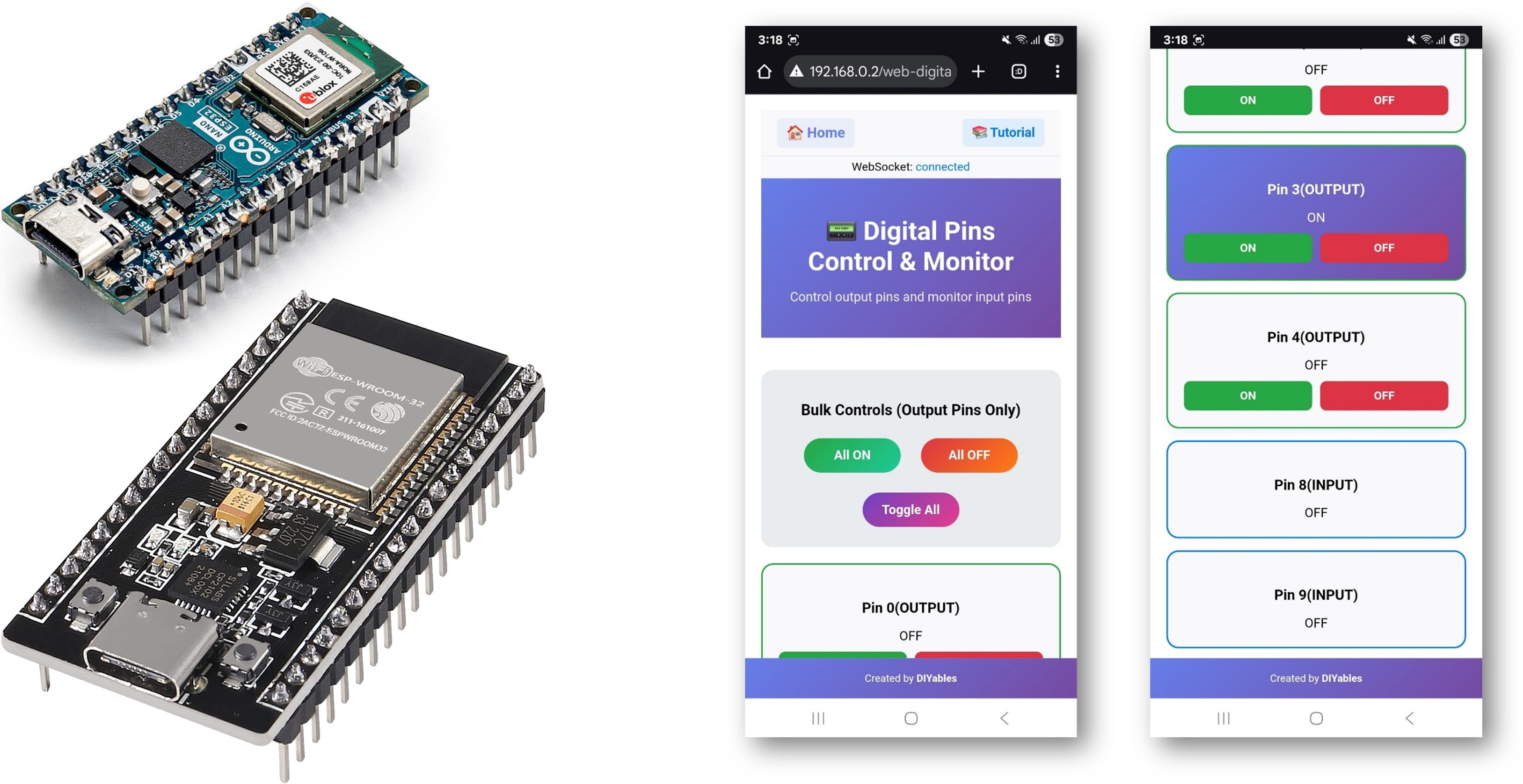 ví dụ Arduino webdigitalpins - hướng dẫn giao diện Điều khiển chân số kỹ thuật số