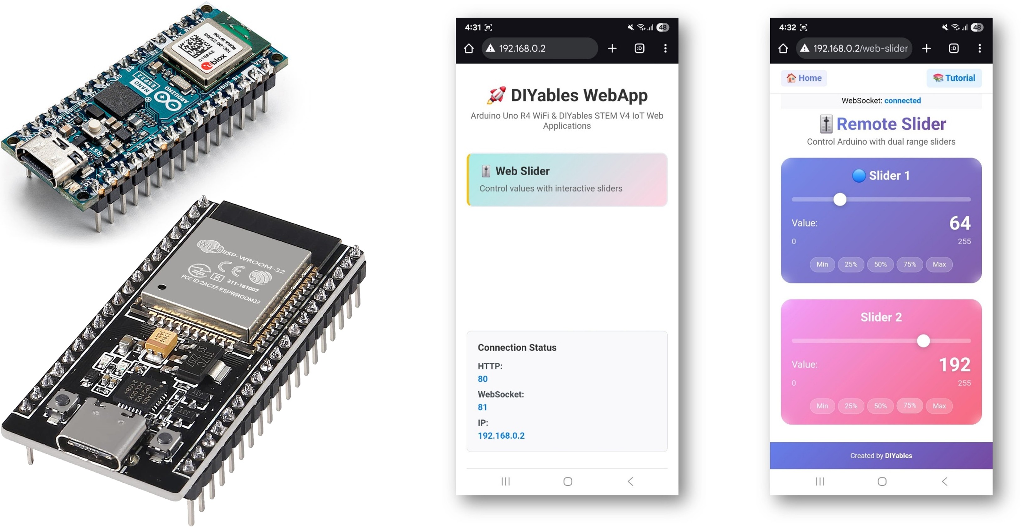ví dụ Arduino webslider - hướng dẫn giao diện Điều khiển hai thanh trượt