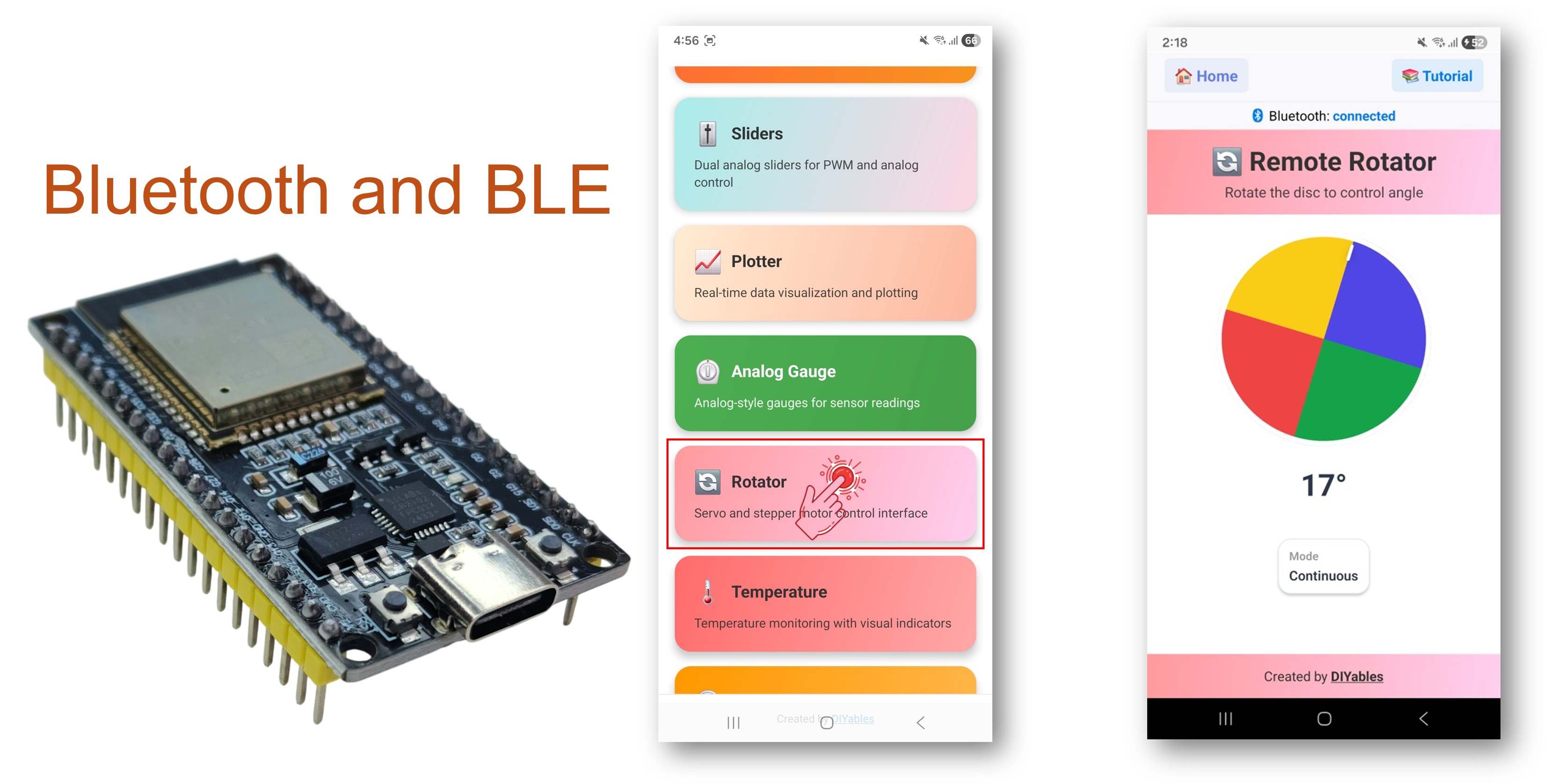 ESP32 Bluetooth rotator example - hướng dẫn giao diện Điều khiển Đĩa/núm xoay được
