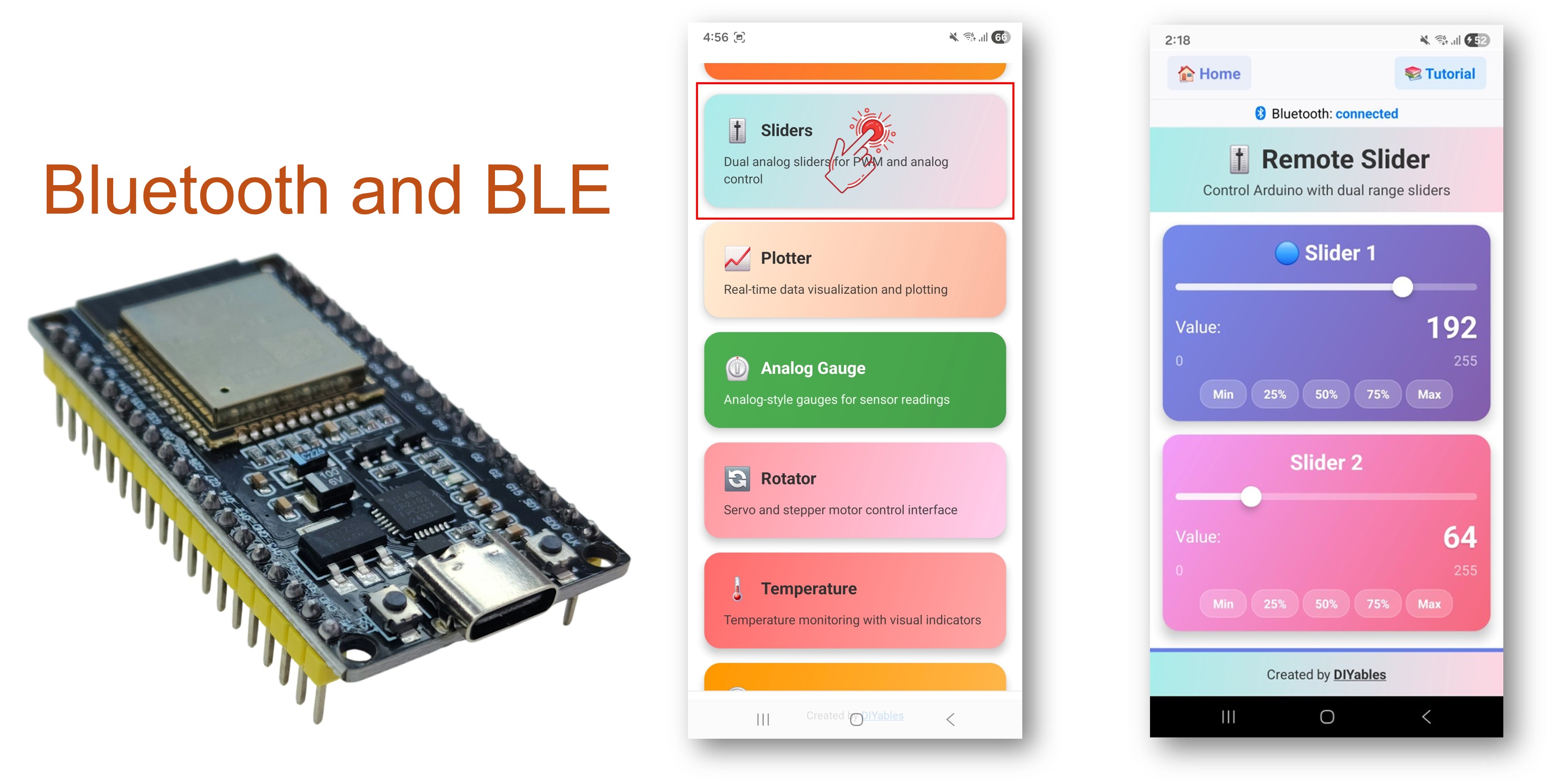 ESP32 Bluetooth slider example - hướng dẫn giao diện Điều khiển slider kép