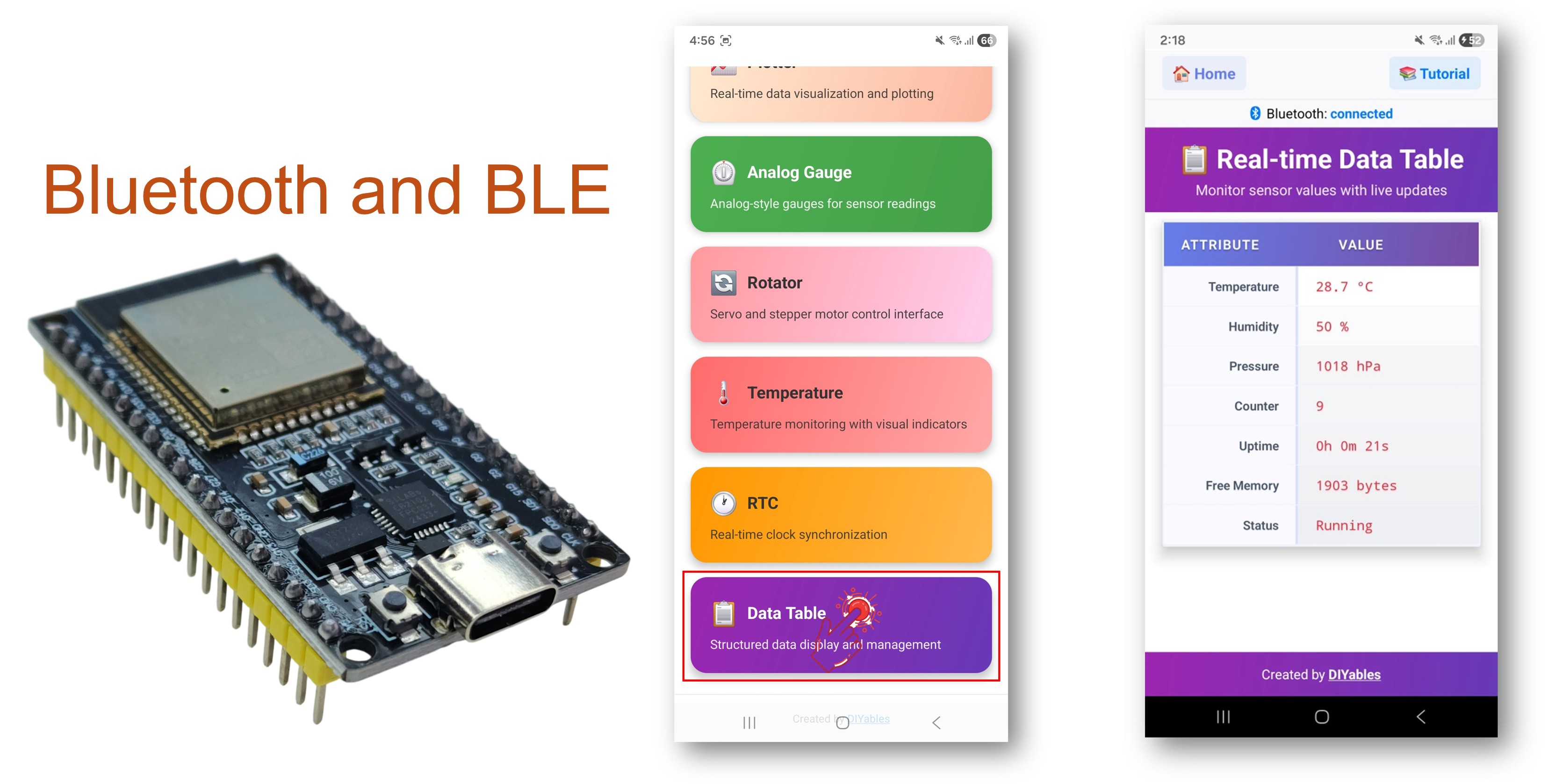 ESP32 Bluetooth table example - hướng dẫn giao diện hiển thị dữ liệu có cấu trúc