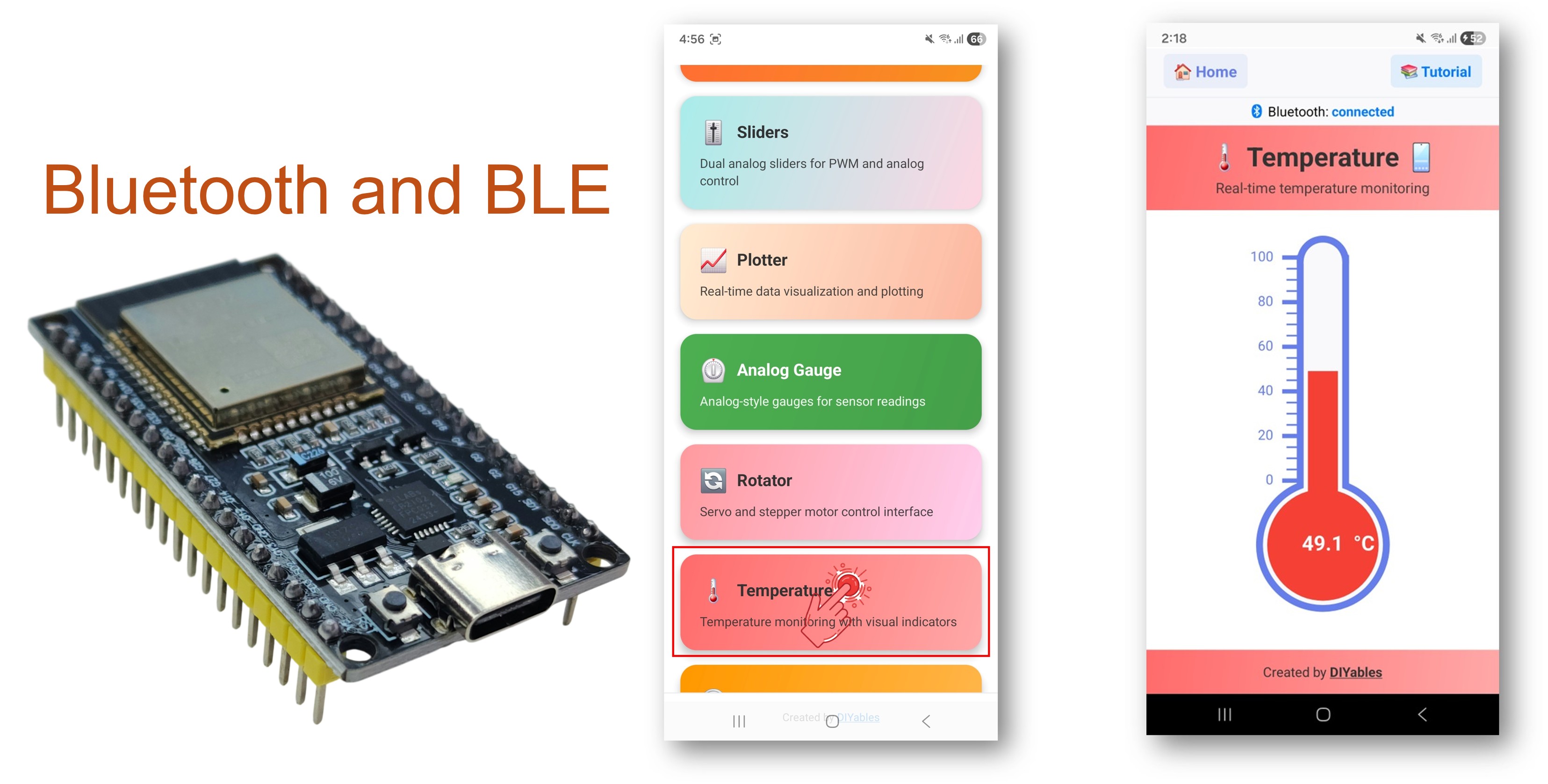 ESP32 Bluetooth temperature example - hướng dẫn hiển thị Đồng hồ Đo nhiệt Độ
