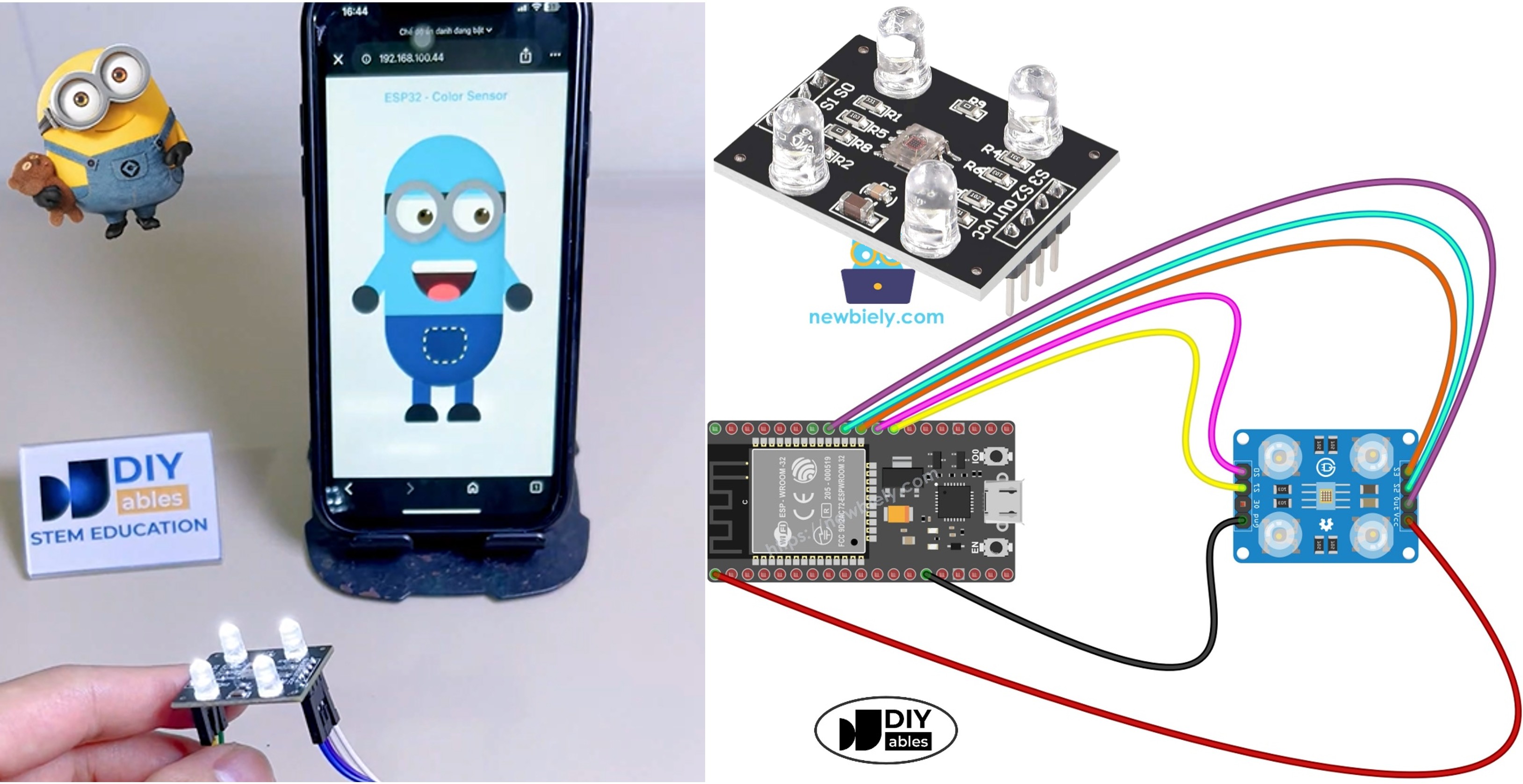 ESP32 tcs3200 tcs230 color sensor web minion