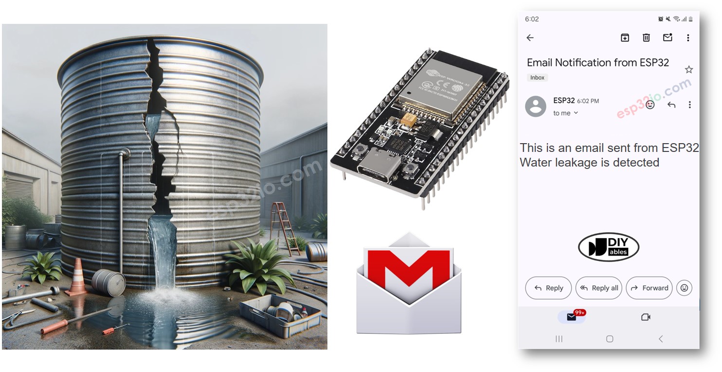 ESP32 water leak email notification