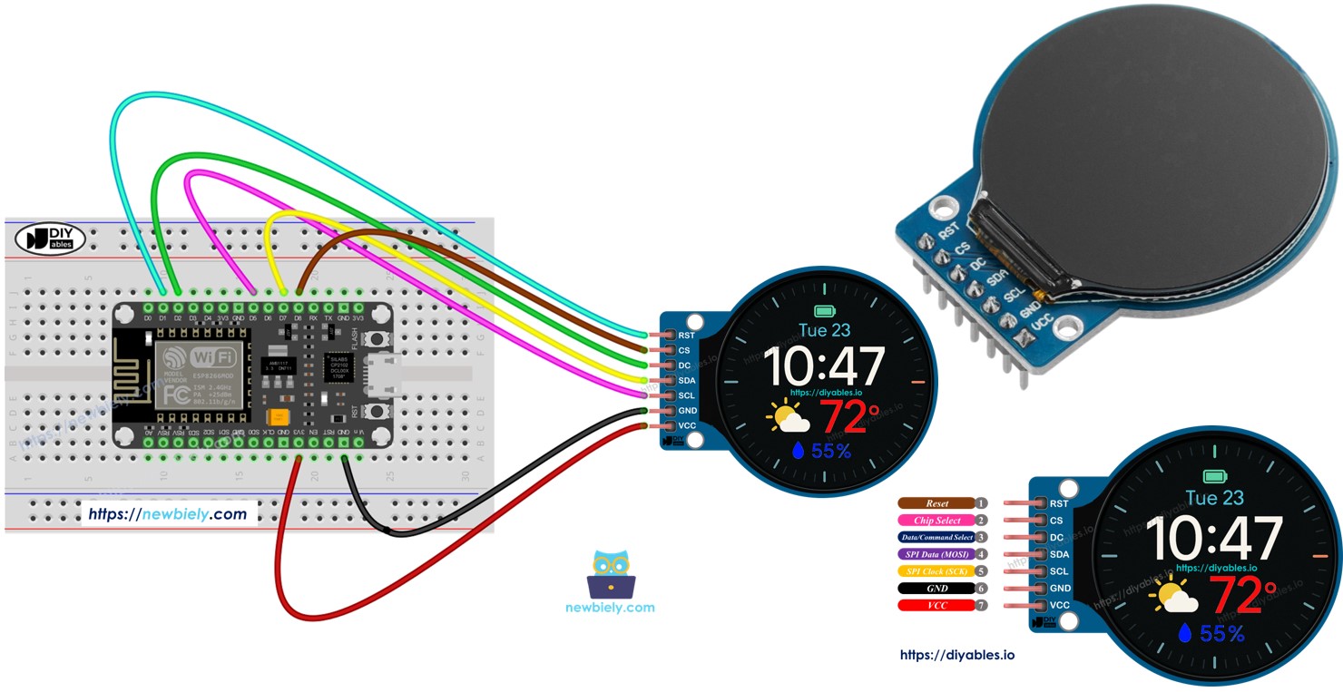 màn hình lcd tft tròn 1,28 inch cho ESP8266 NodeMCU