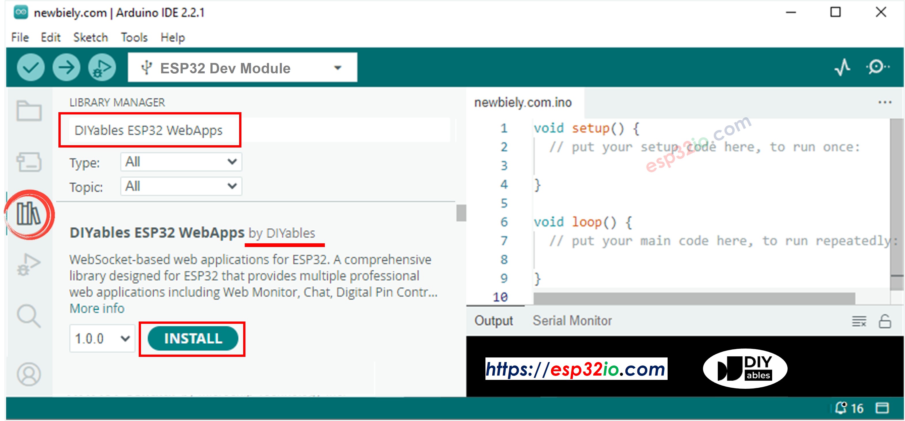 thư viện ESP32 webapps của diyables