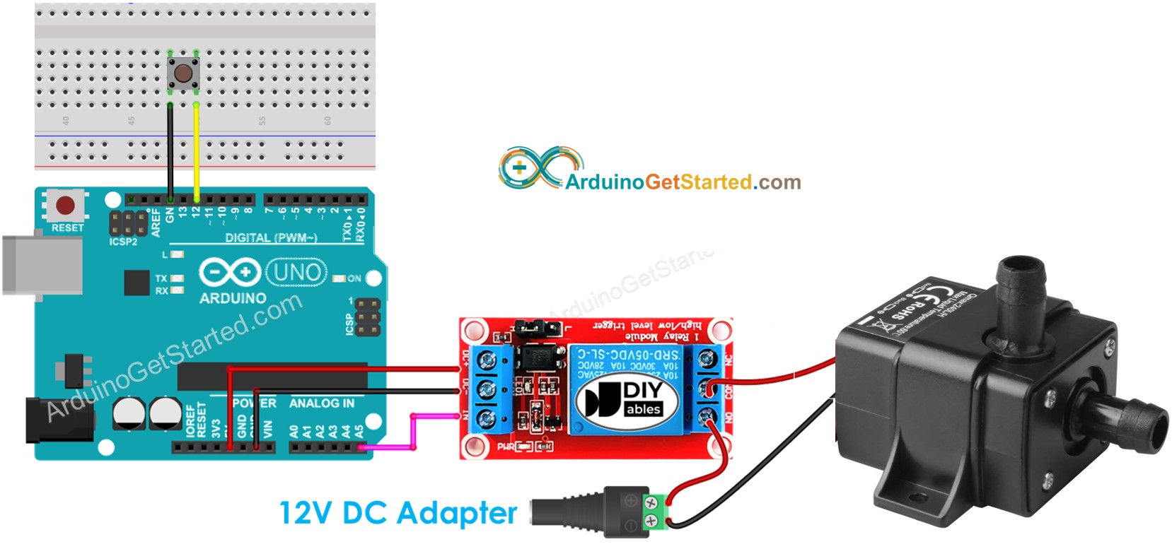 sơ đồ mạch điều khiển bơm bằng nút Arduino
