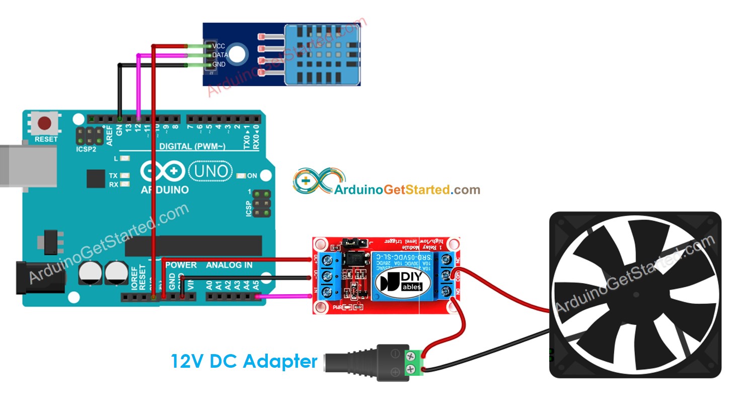sơ đồ nối dây của hệ thống quạt làm mát Arduino