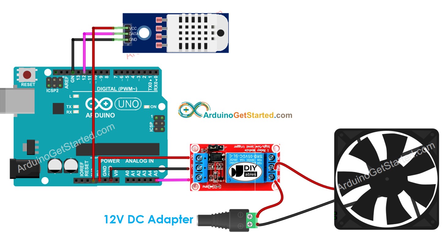 sơ đồ nối dây của hệ thống quạt làm mát Arduino