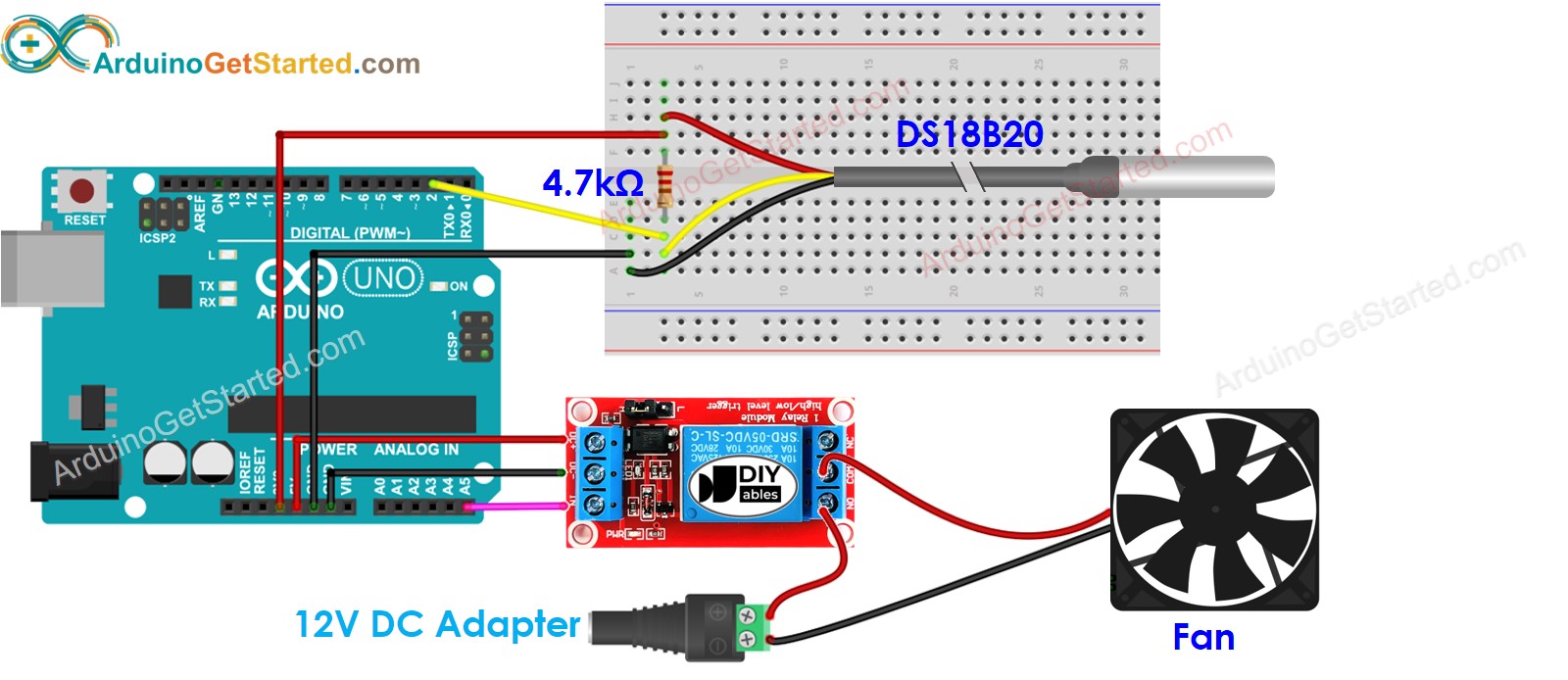 sơ đồ nối dây cho hệ thống quạt làm mát Arduino