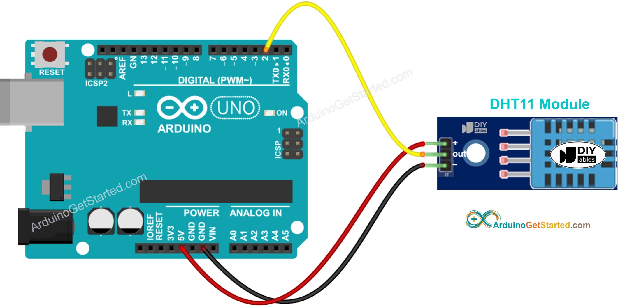 sơ đồ đấu nối mô-đun dht11 cho Arduino – nhiệt độ và độ ẩm