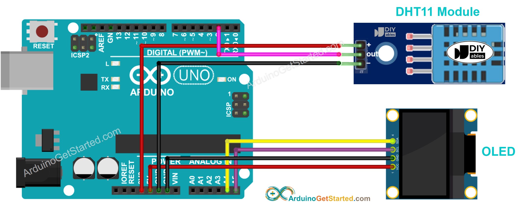 sơ đồ nối dây Arduino dht11 với oLED