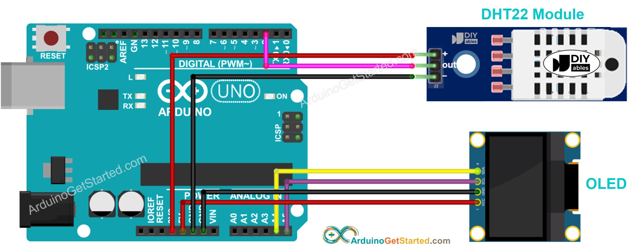 sơ đồ kết nối Arduino dht22 với module oLED