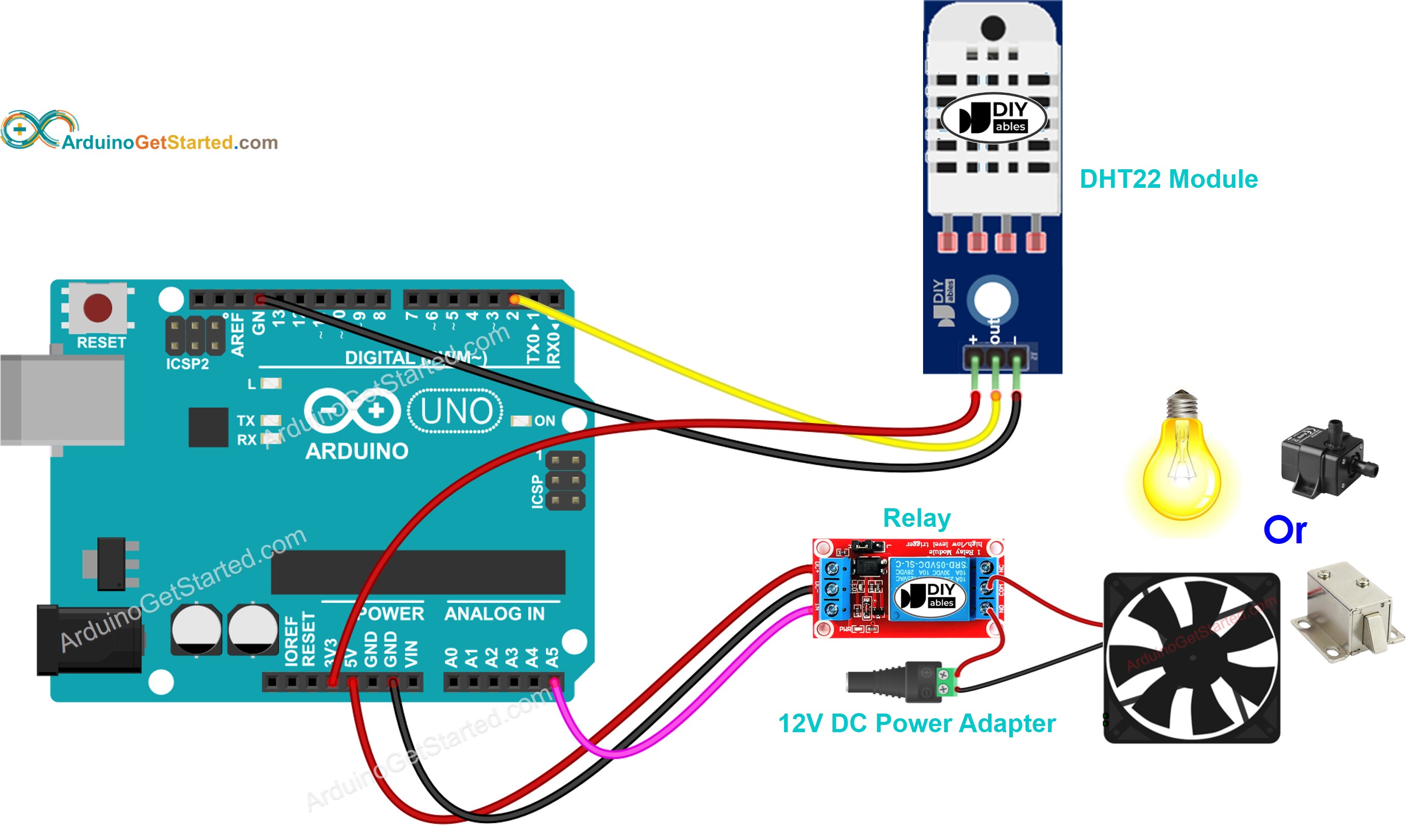sơ đồ nối dây rơ-le cho cảm biến dht22 dùng với Arduino