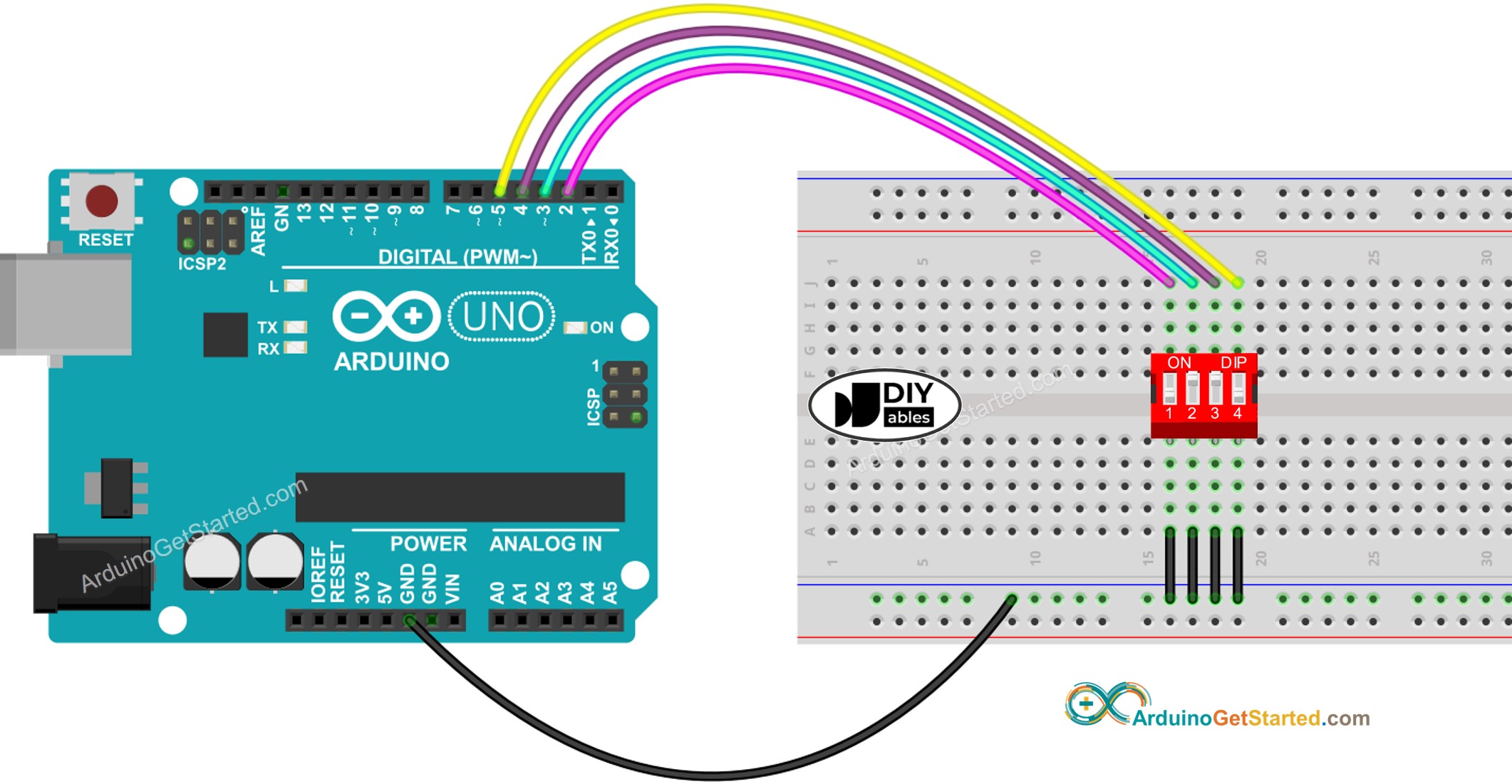 sơ đồ đấu nối công tắc dip Arduino