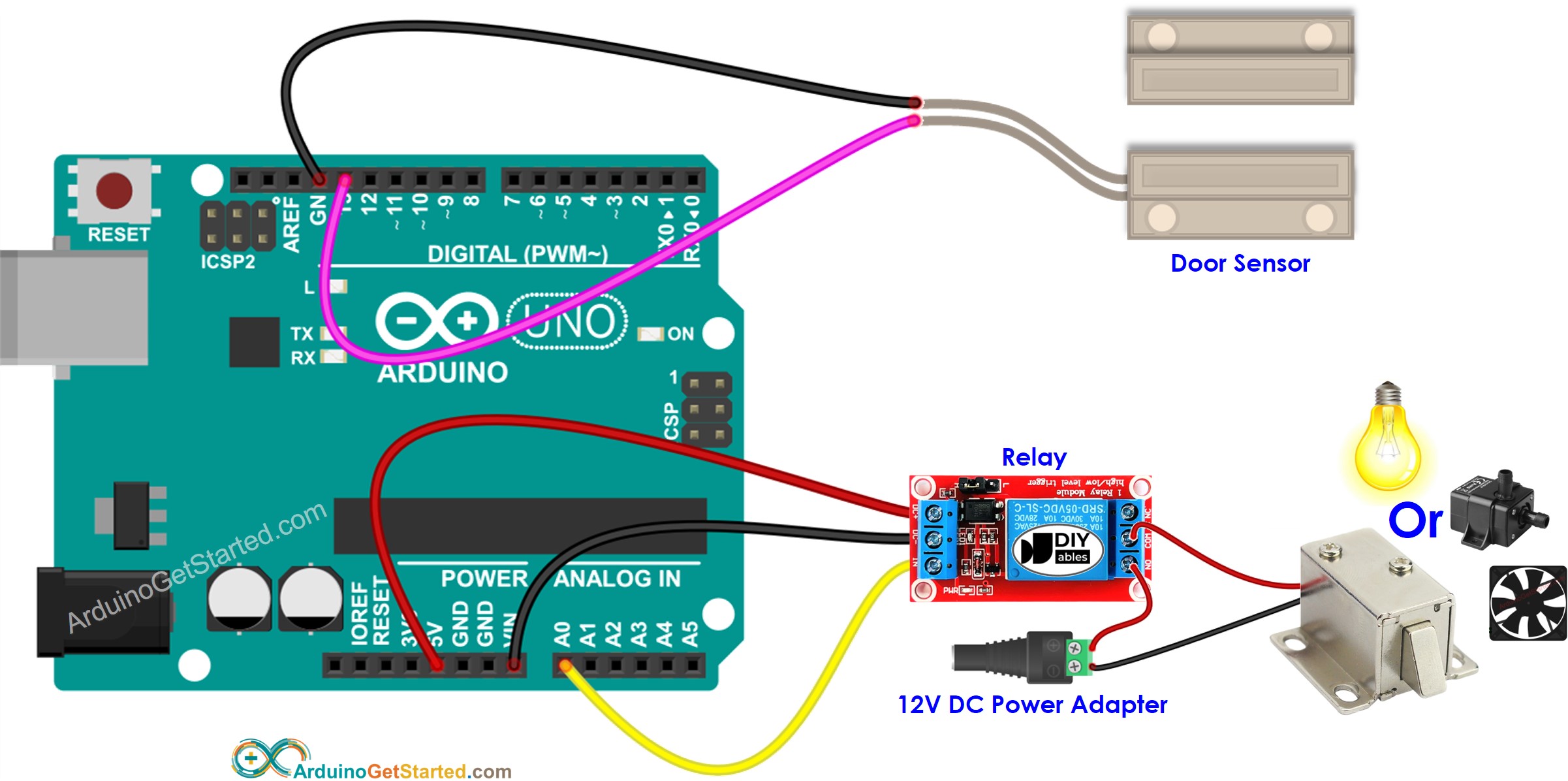 sơ đồ đấu nối rơ-le cho cảm biến cửa Arduino