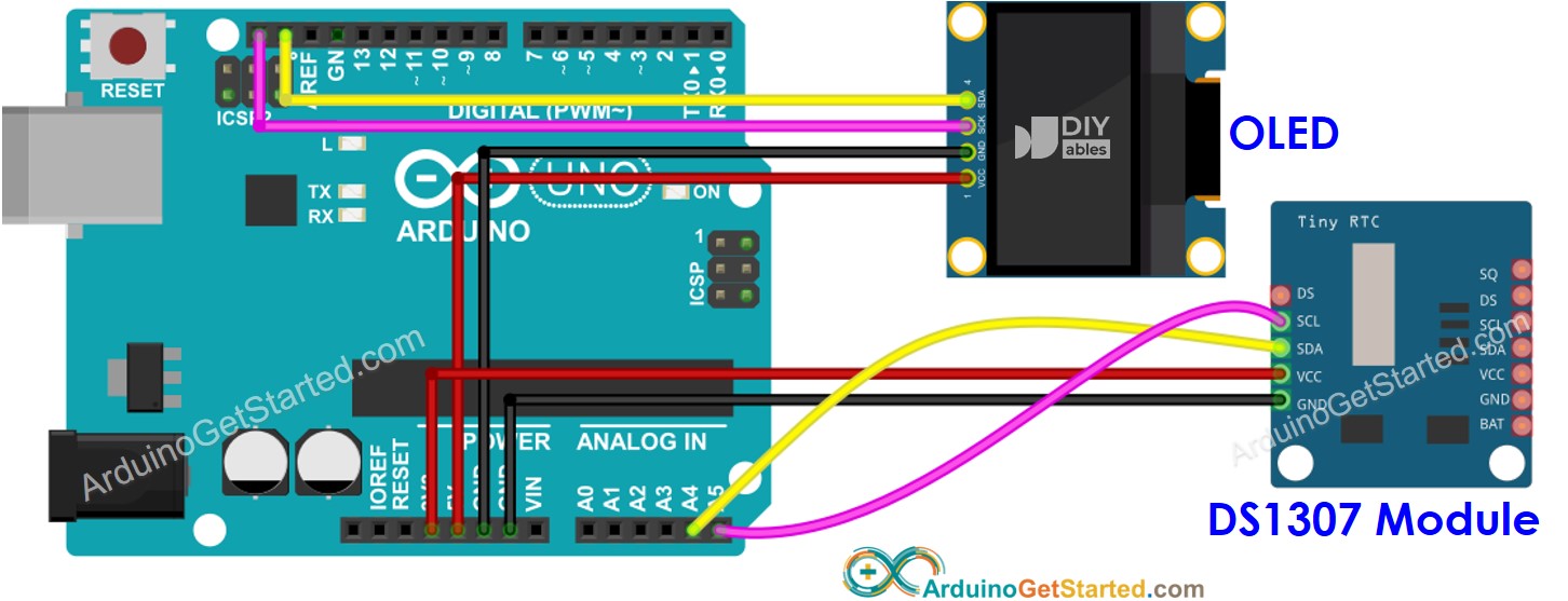 sơ đồ kết nối Arduino ds1307 với oLED