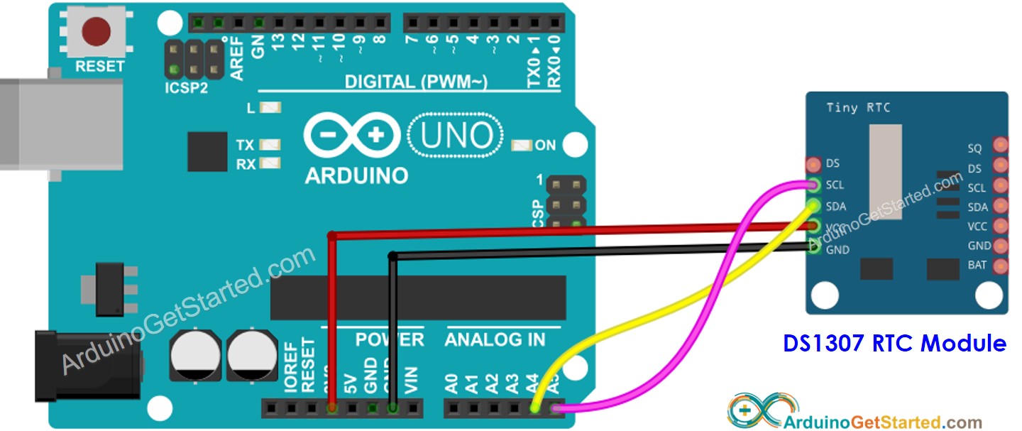 sơ đồ nối ds1307 đồng hồ thời gian thực cho Arduino