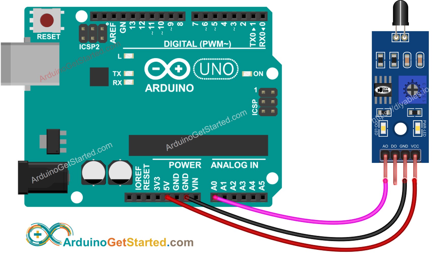sơ đồ nối dây cảm biến lửa Arduino