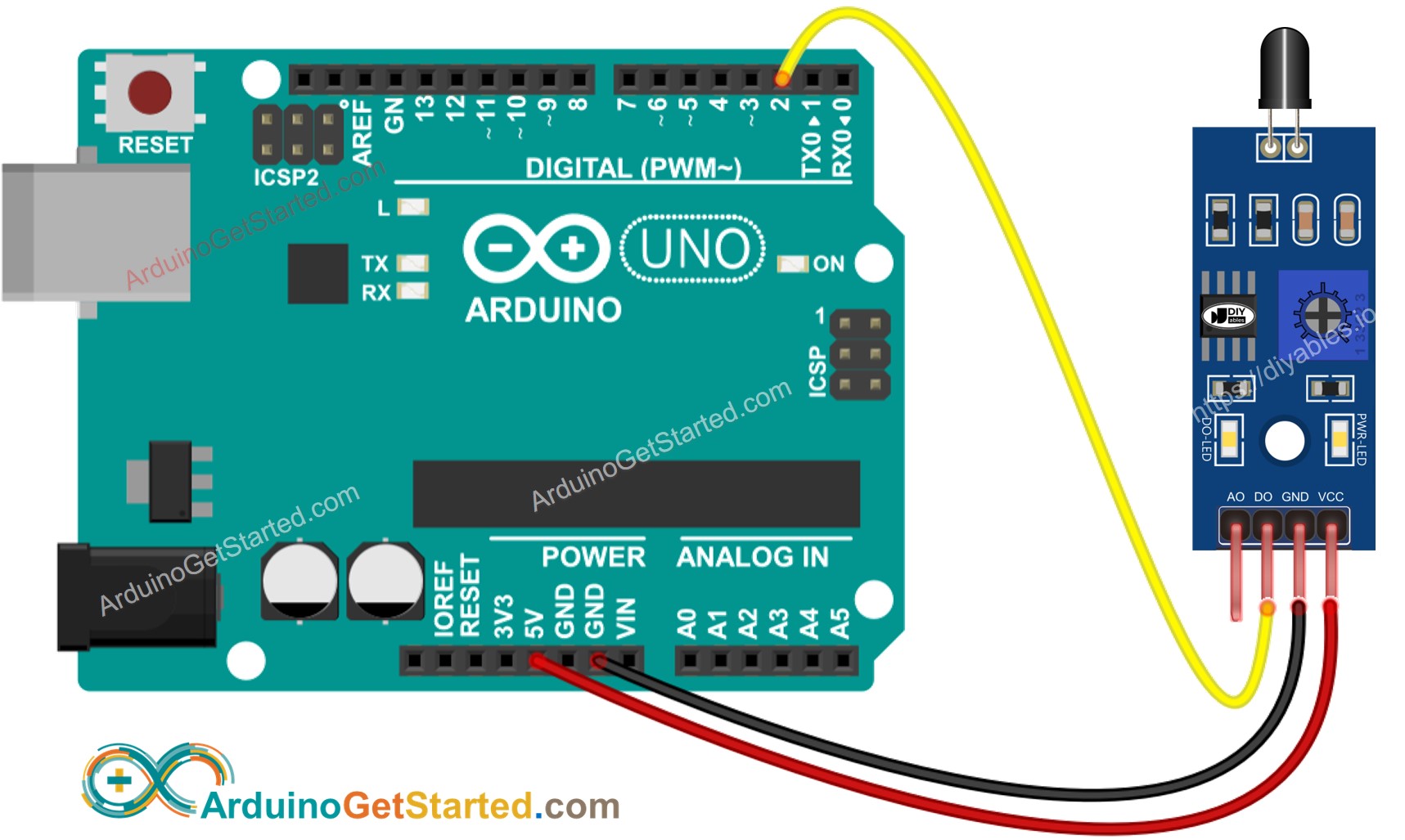 sơ đồ đấu nối cảm biến lửa Arduino