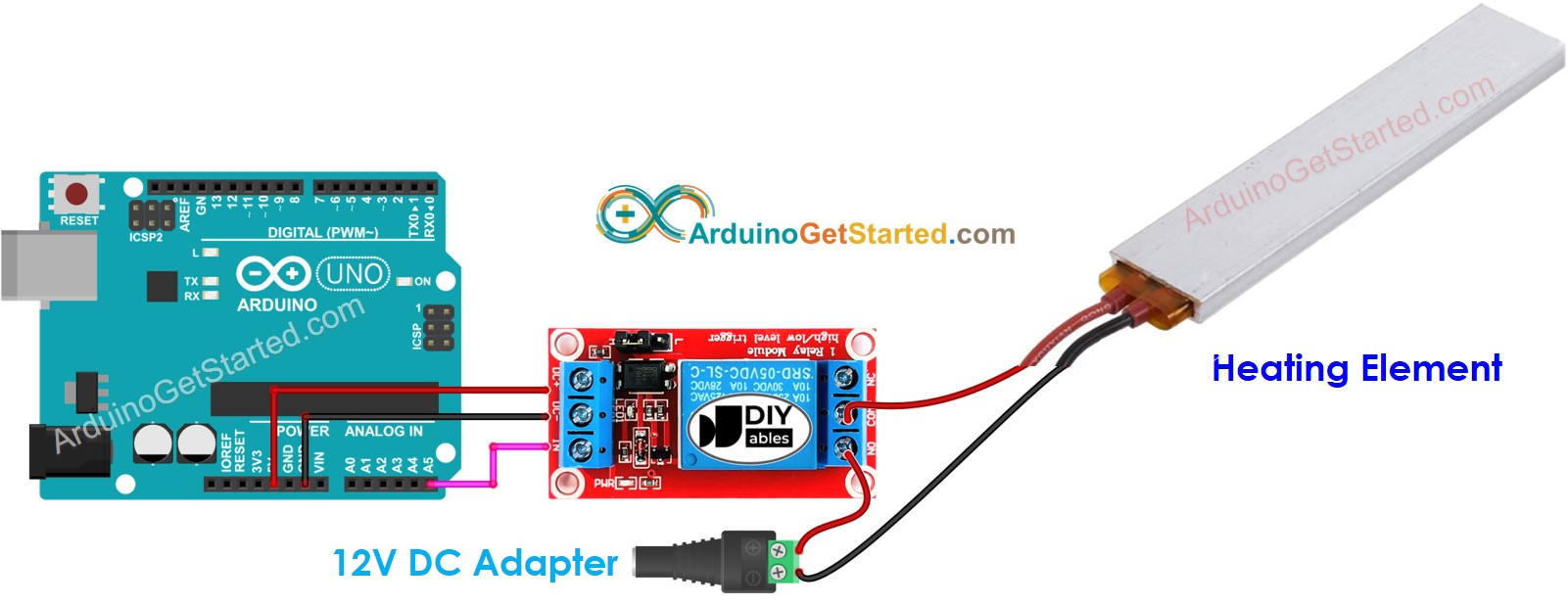 sơ đồ đấu nối phần tử gia nhiệt cho Arduino