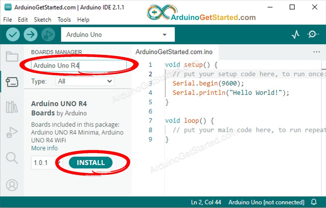 trình quản lý bo mạch Arduino ide 2 — Arduino UNO R4