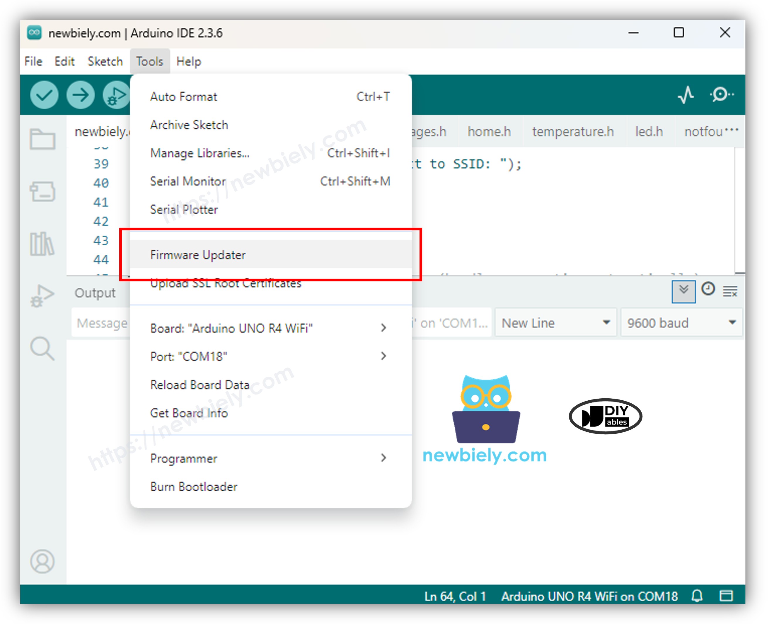 Arduino ide firmware updater tool