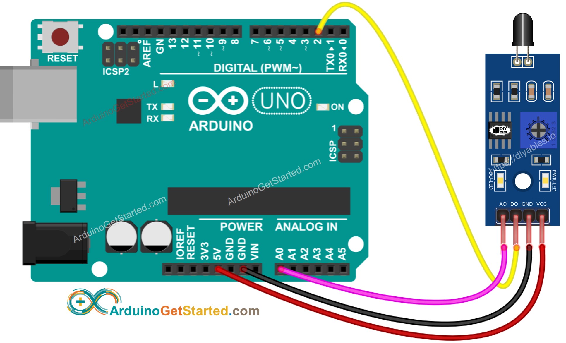 sơ đồ nối dây cảm biến lửa hồng ngoại Arduino