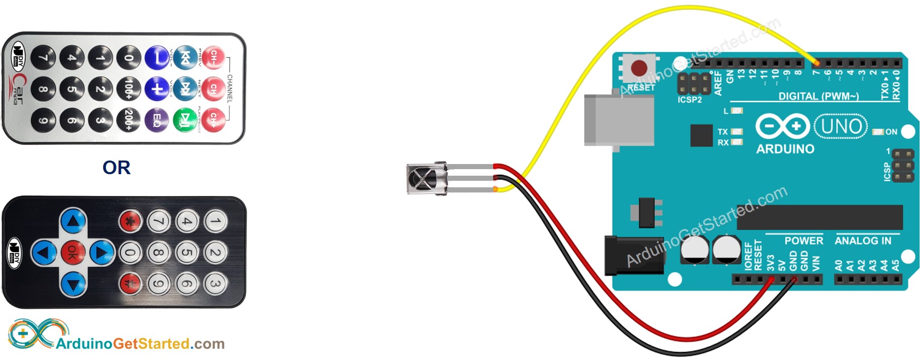 sơ đồ nối dây điều khiển từ xa hồng ngoại bằng Arduino