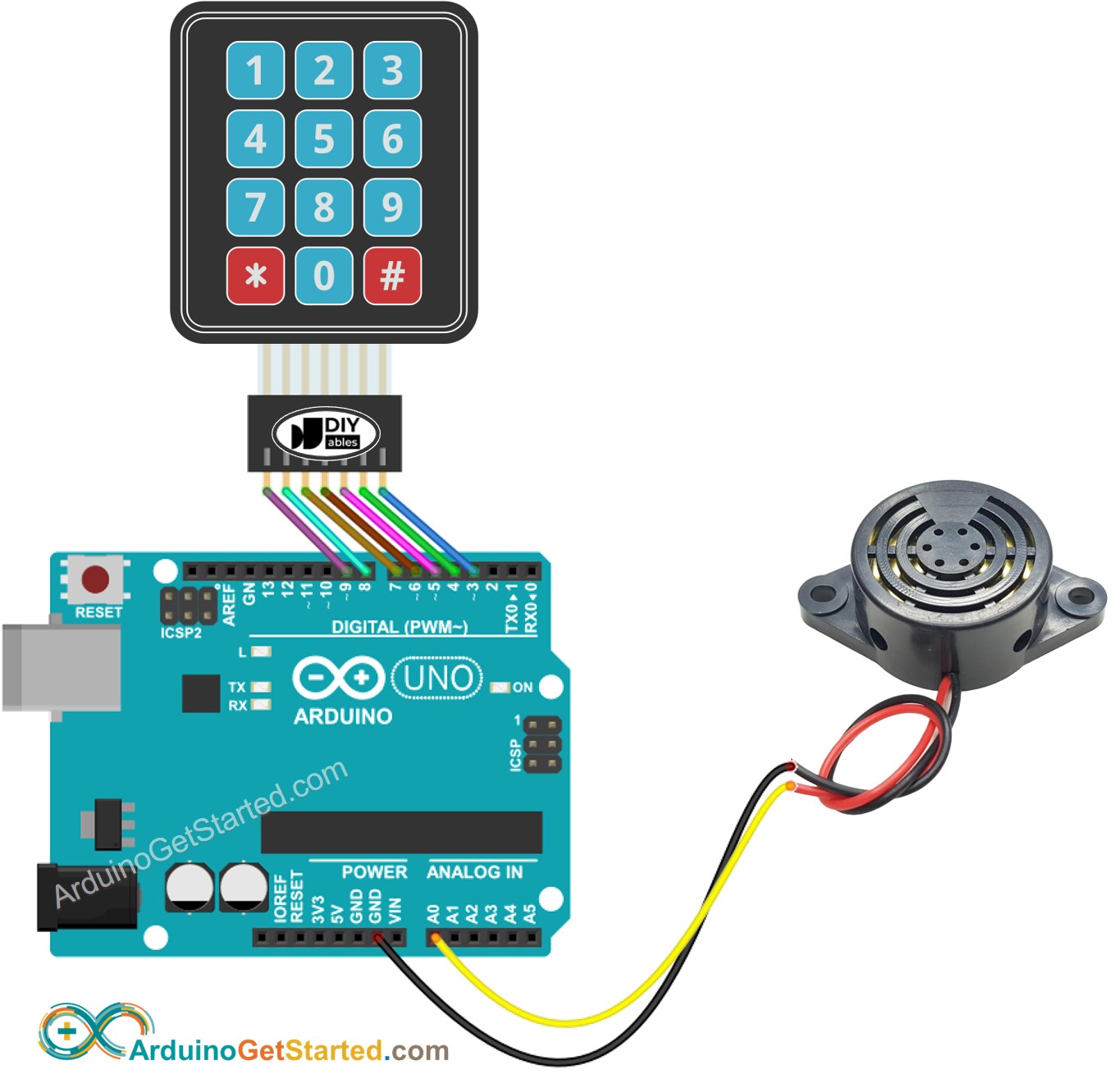 sơ đồ nối dây bàn phím Arduino và chuông điện