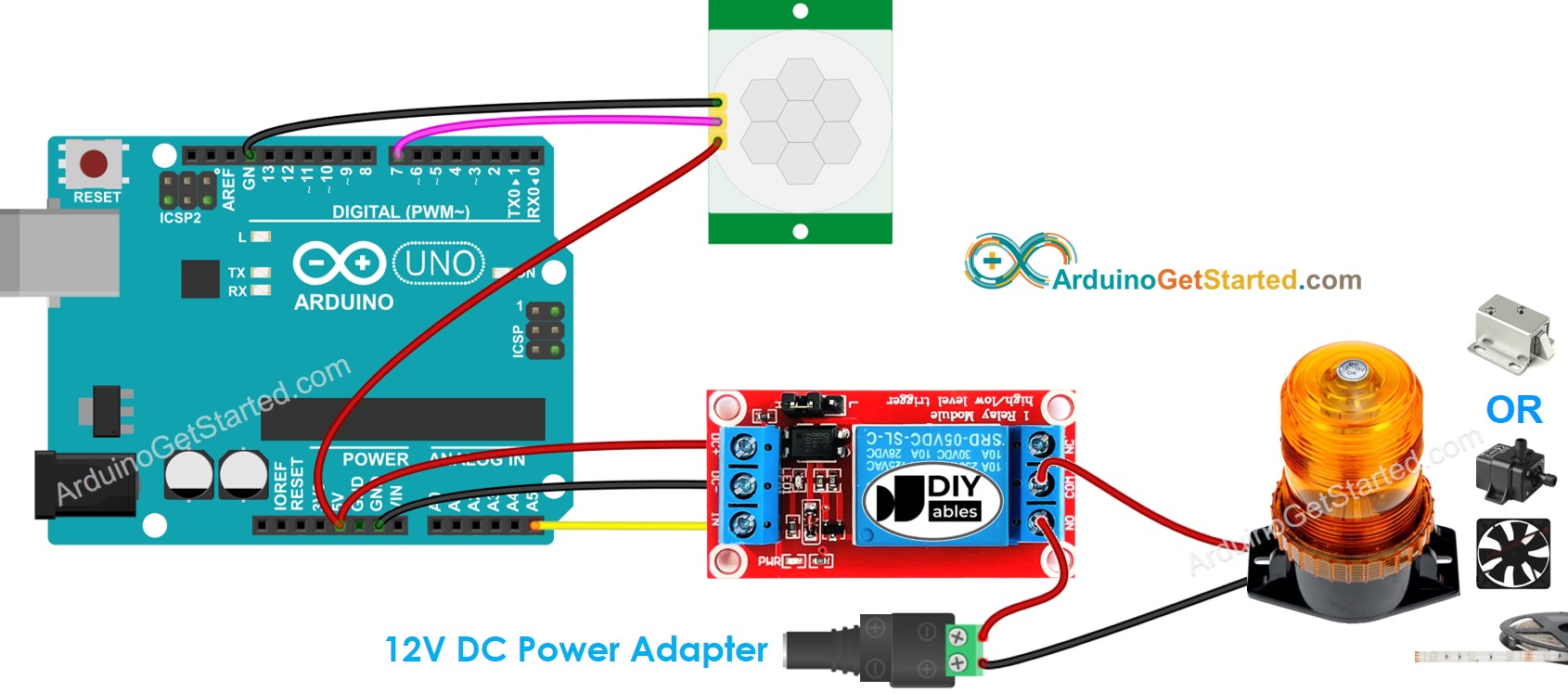 sơ đồ đấu dây rơ-le cảm biến chuyển động Arduino