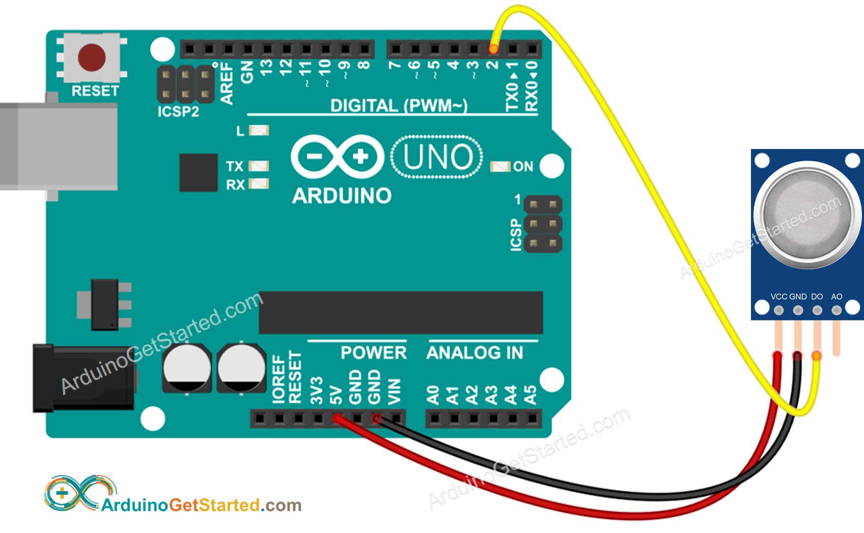 sơ đồ nối dây cảm biến khí mq-2 cho Arduino