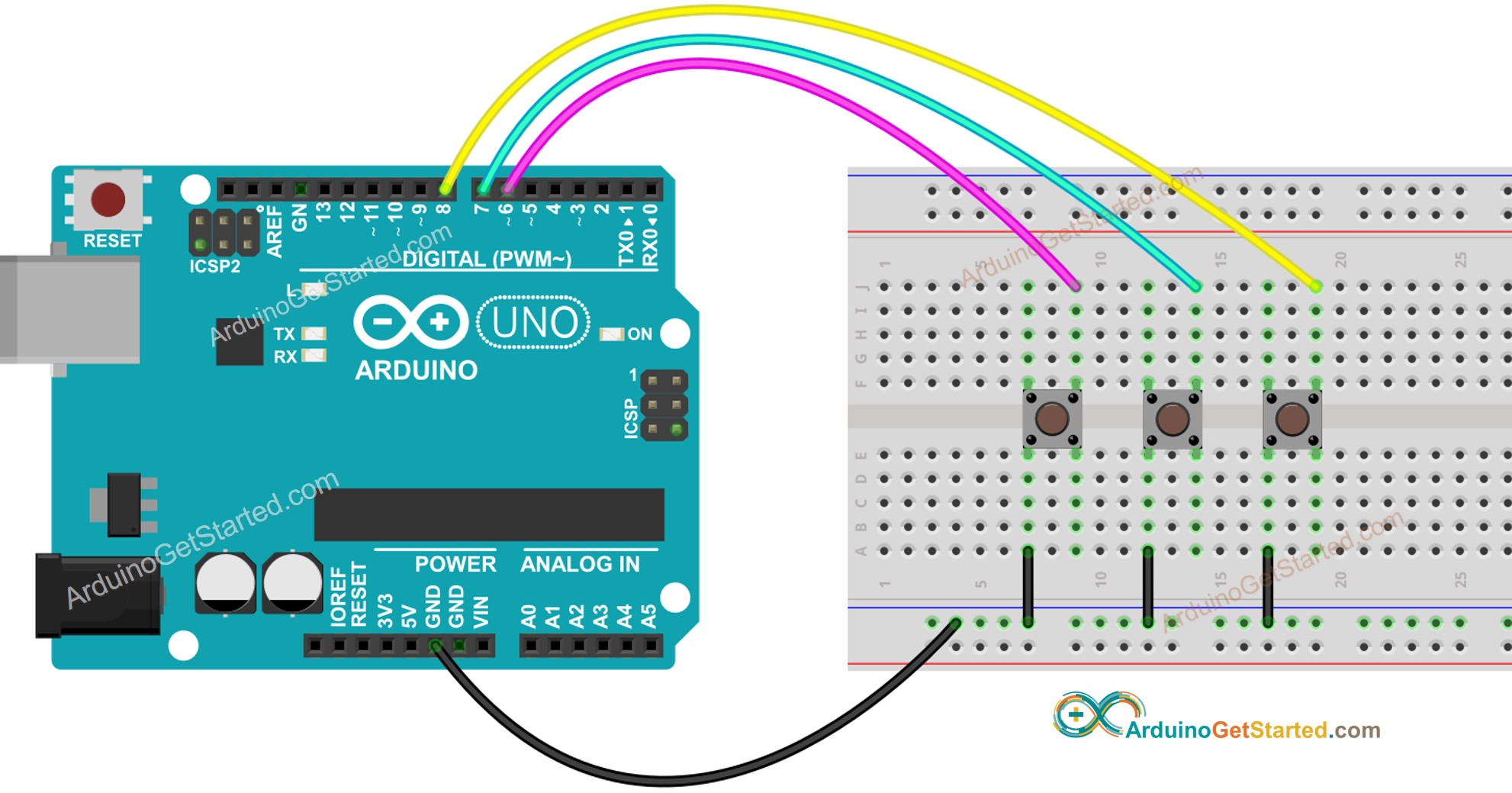 sơ đồ nối dây cho thư viện nút Arduino
