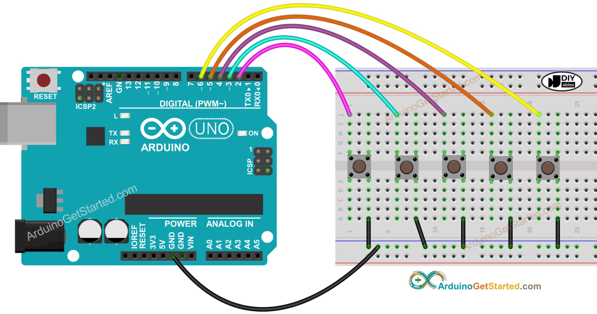 sơ đồ nối dây Arduino cho nhiều nút nhấn