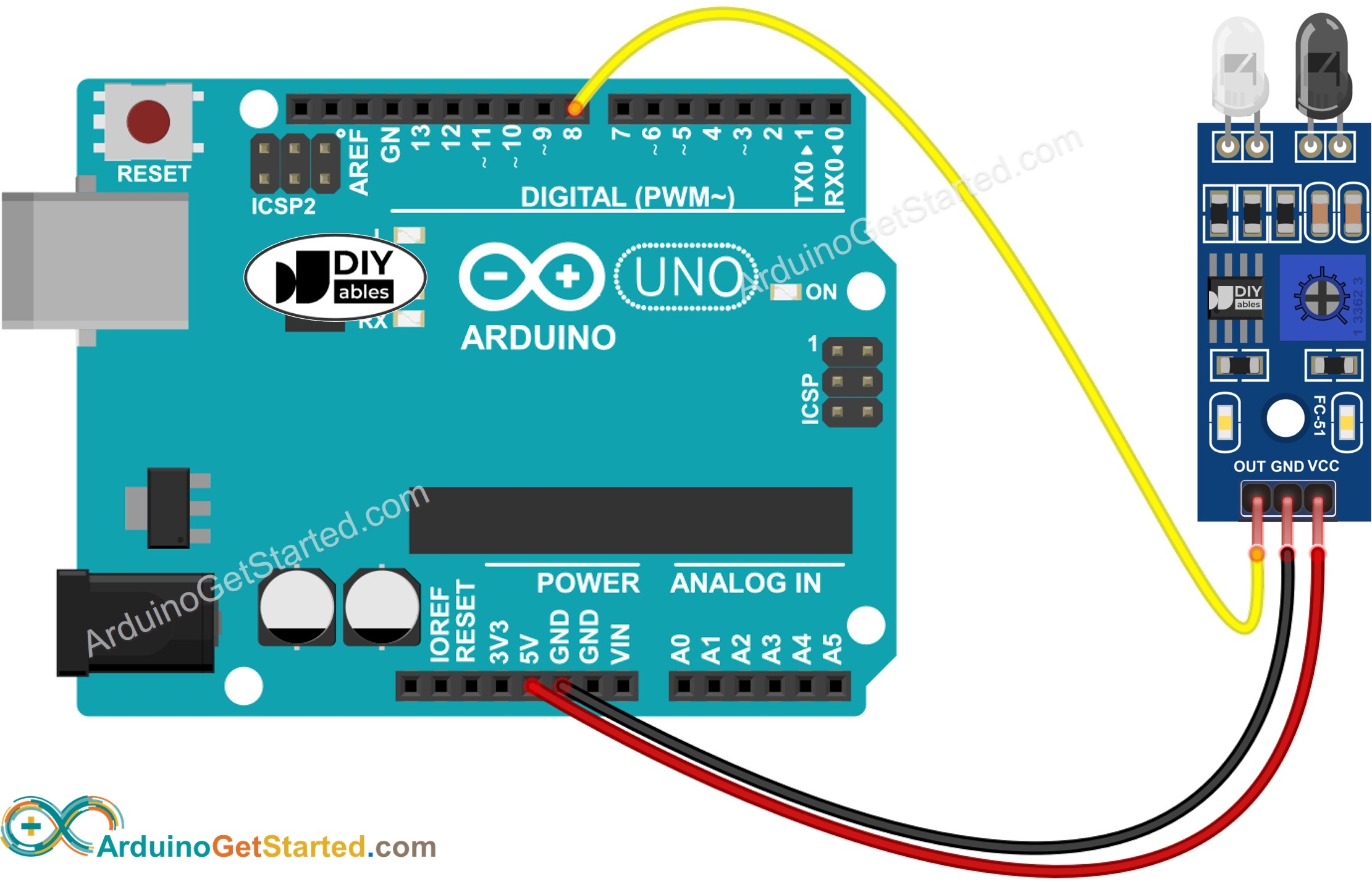 sơ đồ đấu dây cảm biến ir tránh vật cản cho Arduino