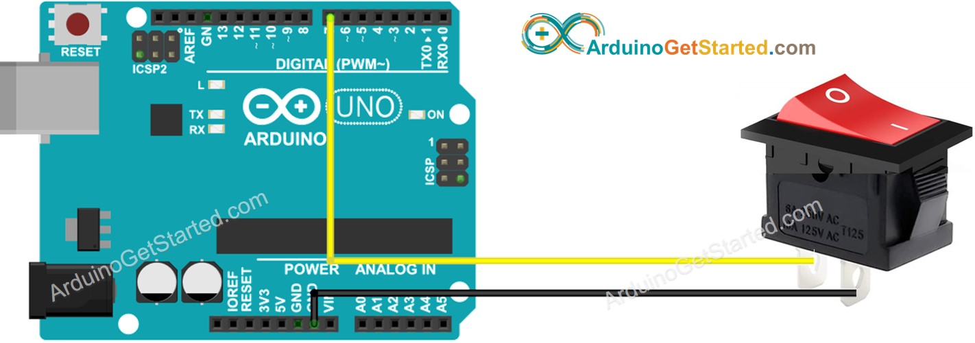 sơ đồ nối dây công tắc bật/tắt cho Arduino
