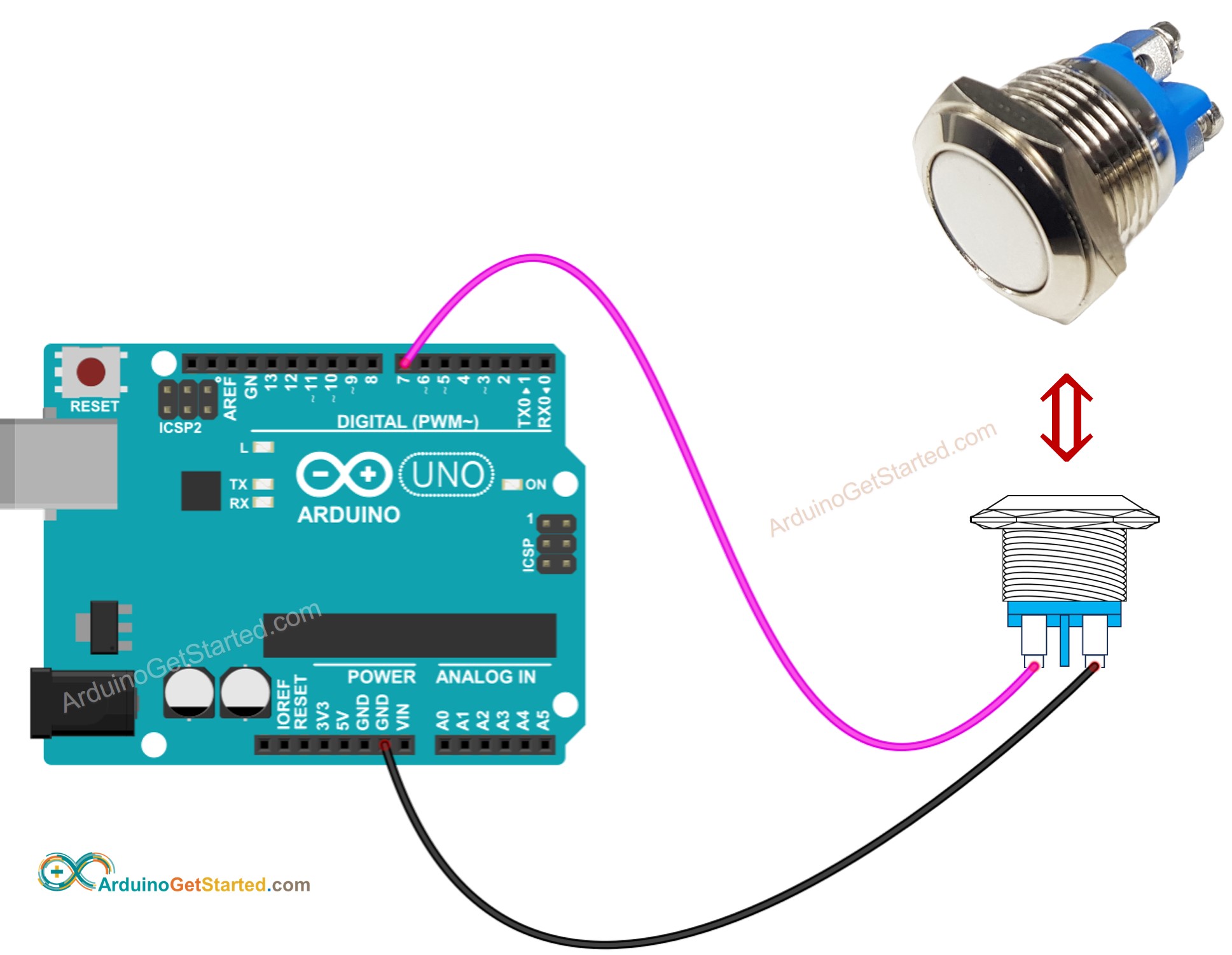 sơ đồ nối dây nút nhấn hai chân cho Arduino