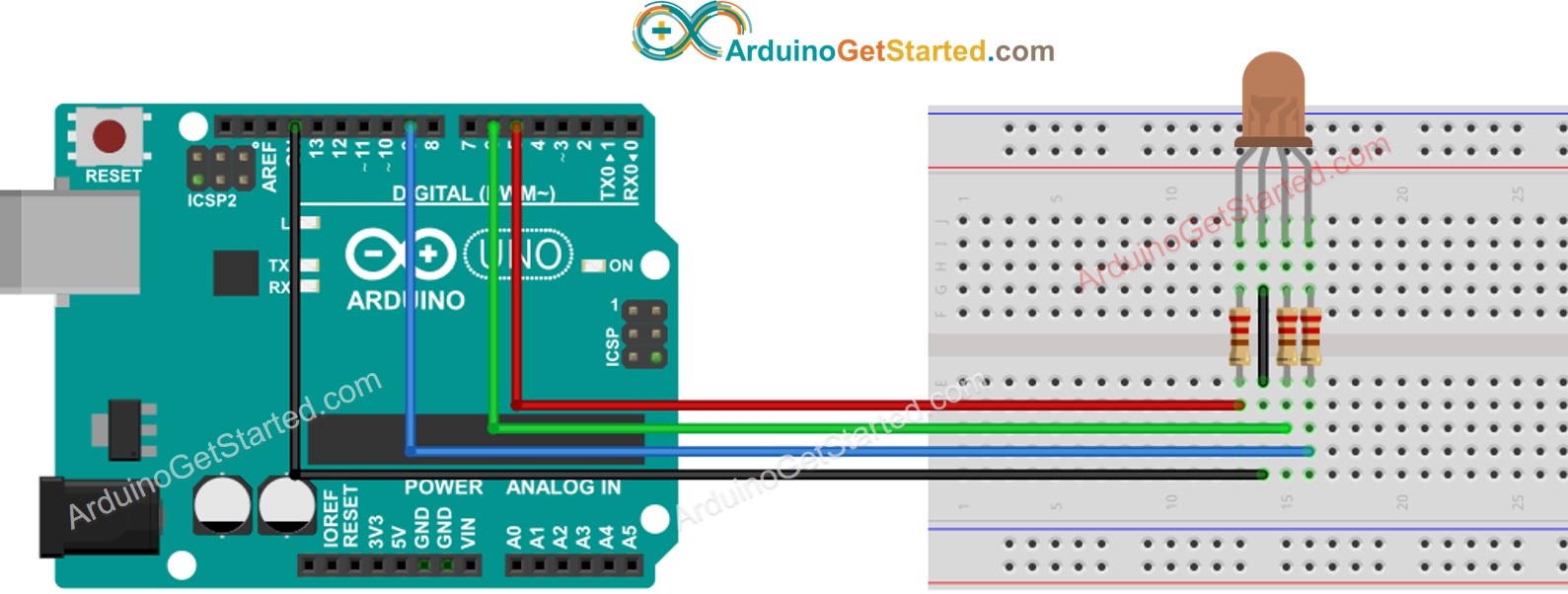 sơ đồ nối dây LED rgb Arduino