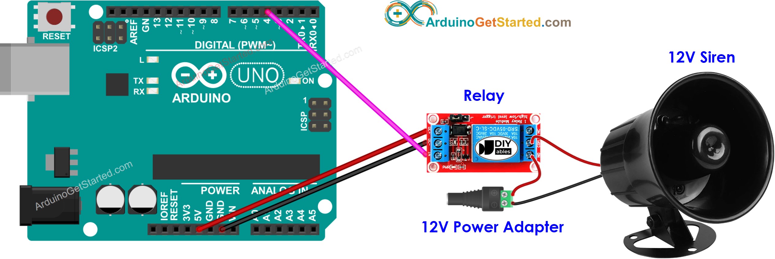 sơ đồ đấu dây còi báo động 12v cho Arduino