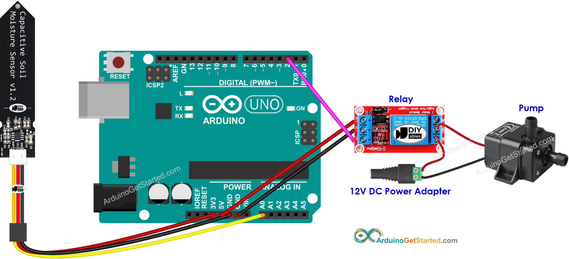 sơ đồ đấu nối cảm biến độ ẩm đất Arduino và bơm
